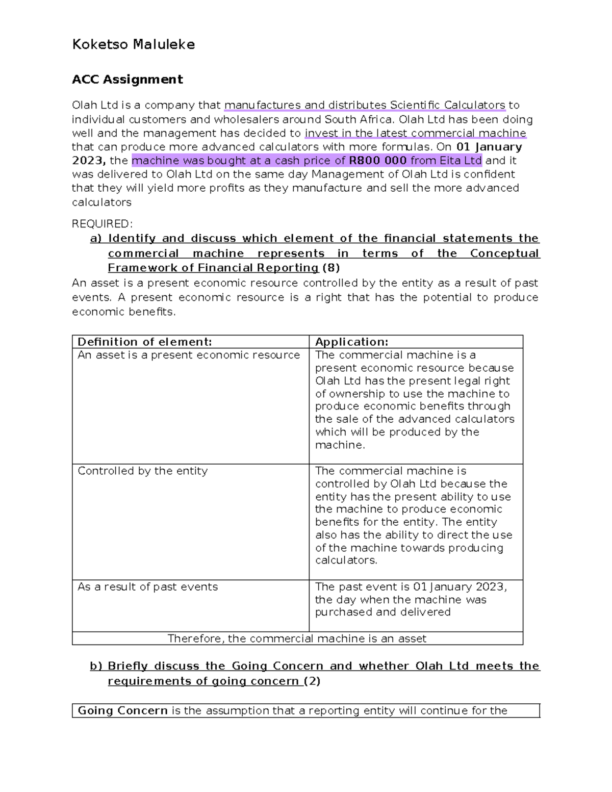 ACC Assignment - Conceptual framework - Koketso Maluleke ACC Assignment ...