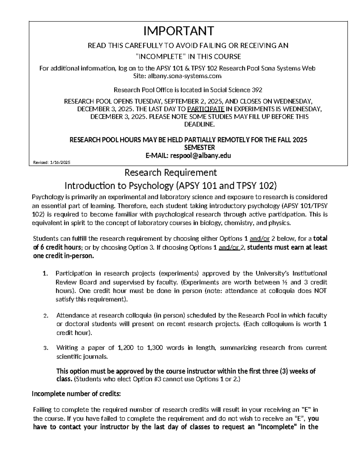 Fall 2025 APSY 101 & TPSY 102 Research Pool Guidelines - Studocu