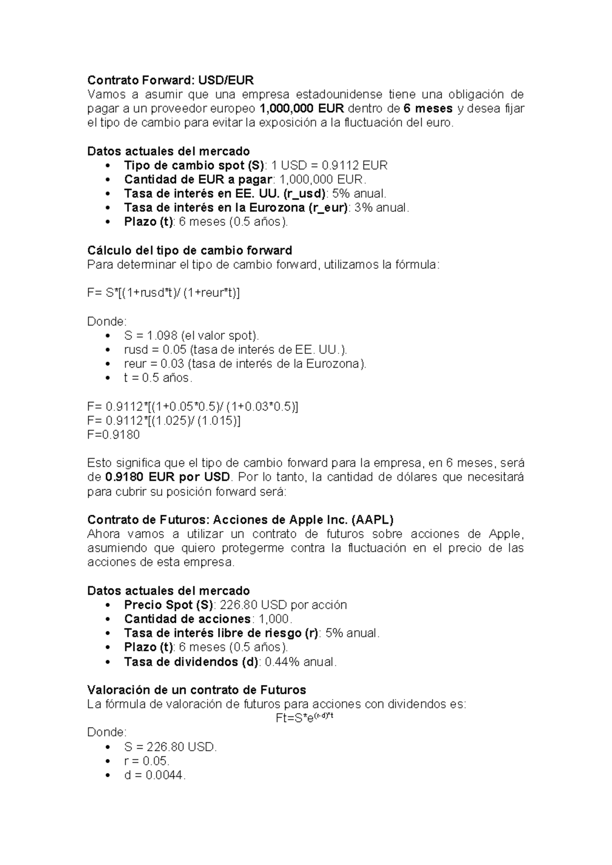 Caso Práctico de Contratos Forward y Futuros: USD/EUR y AAPL - Studocu