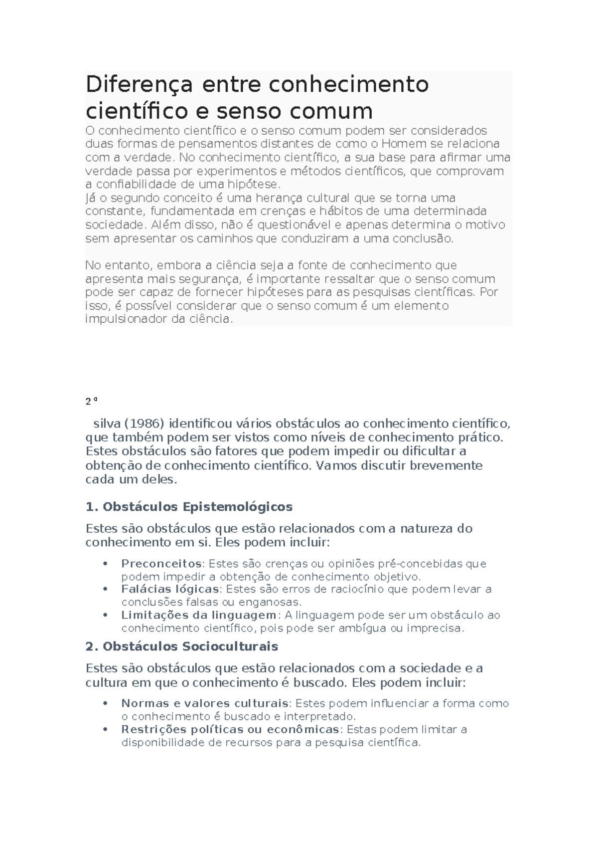 Diferença entre Conhecimento Científico e Senso Comum: Eflio e ...