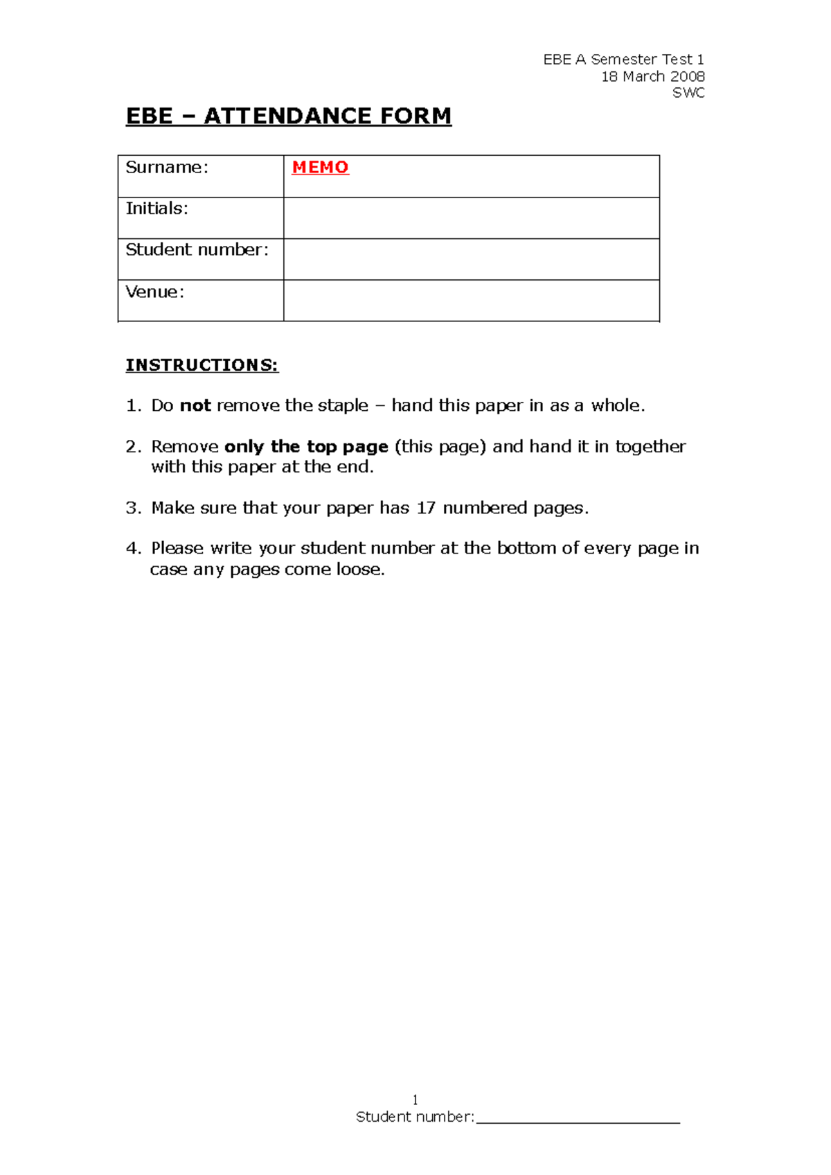 EBE A Semester Test 1 2019 Memo (Practice Test) - Studocu
