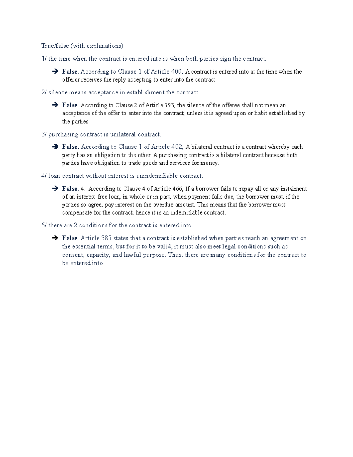 LMF001 Contract Law Analysis: Misconceptions and Clarifications - Studocu