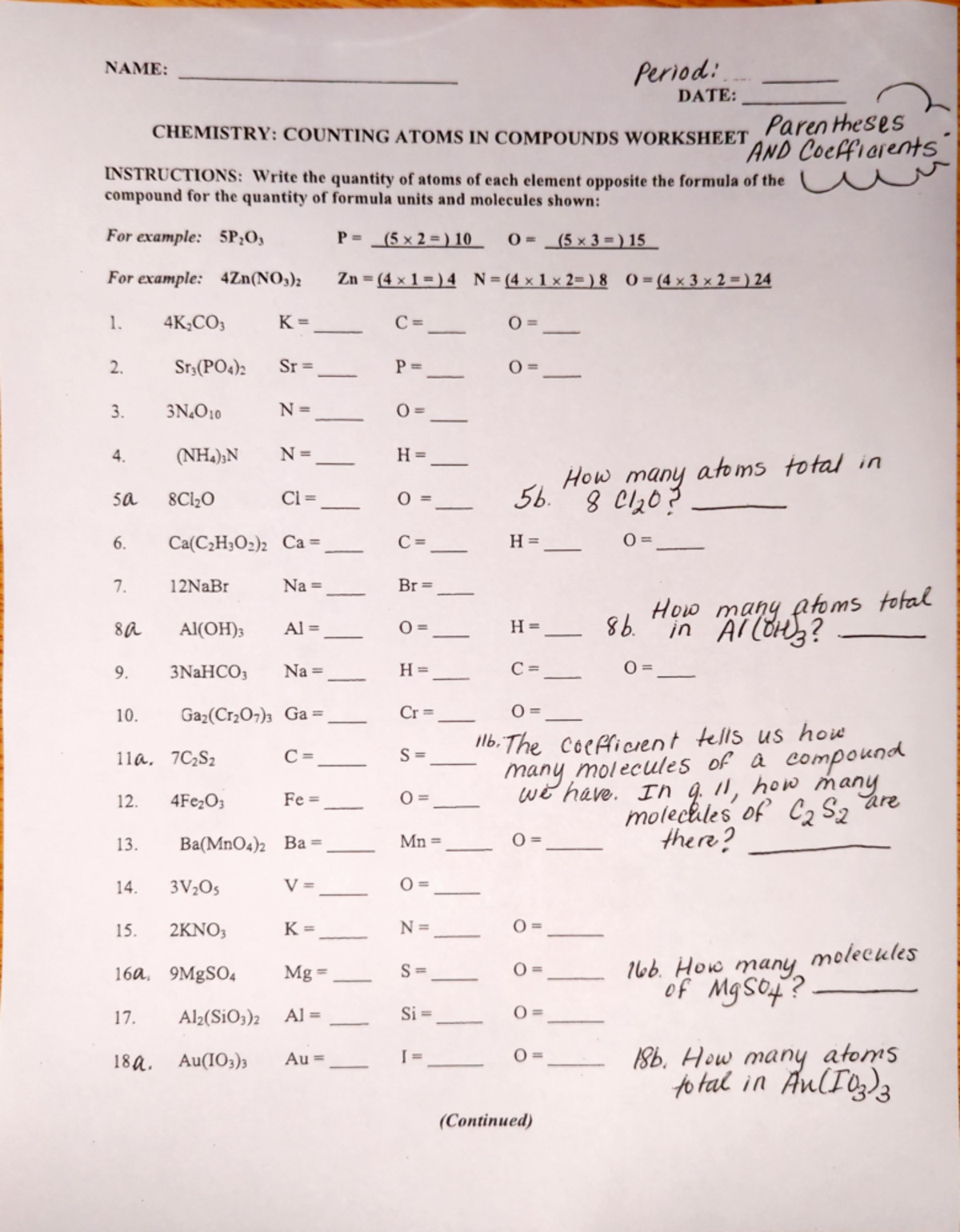 Counting Atoms in Compounds Worksheet - Flying Colors Science, image size:1200x1540