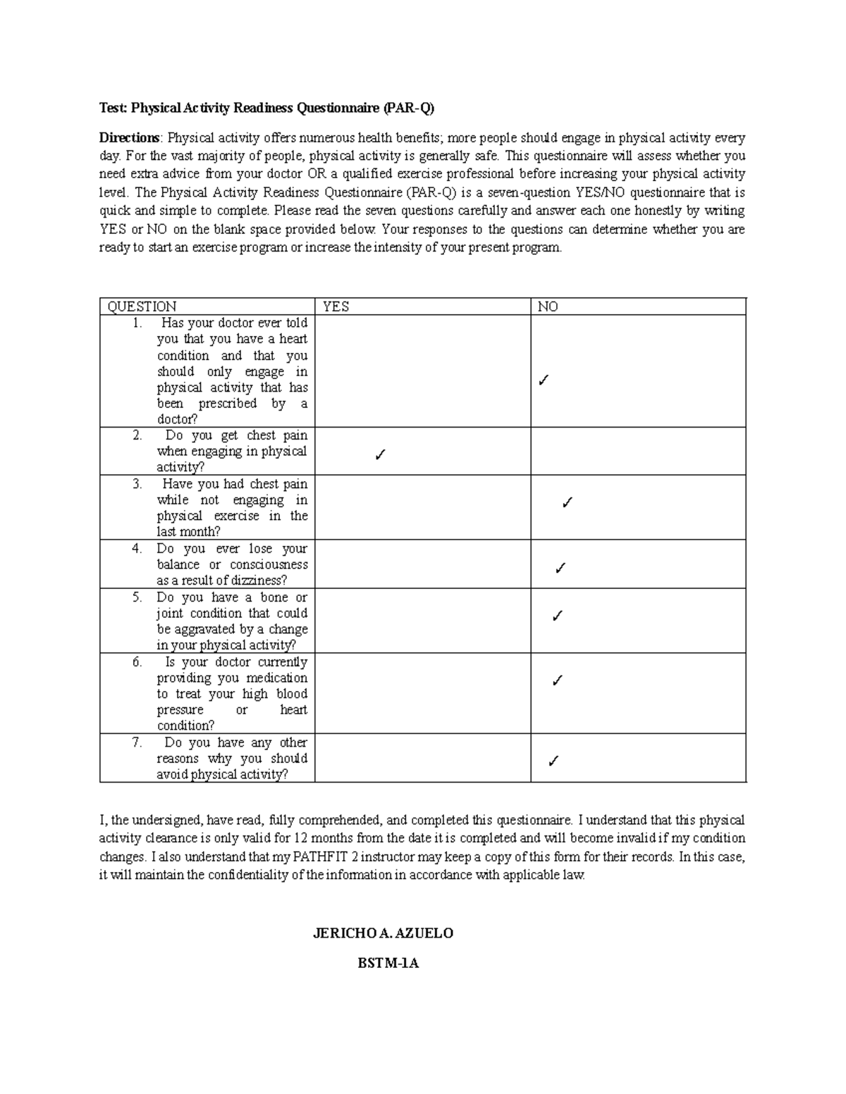 Document%20Azuelo - Lecture - Test: Physical Activity Readiness ...