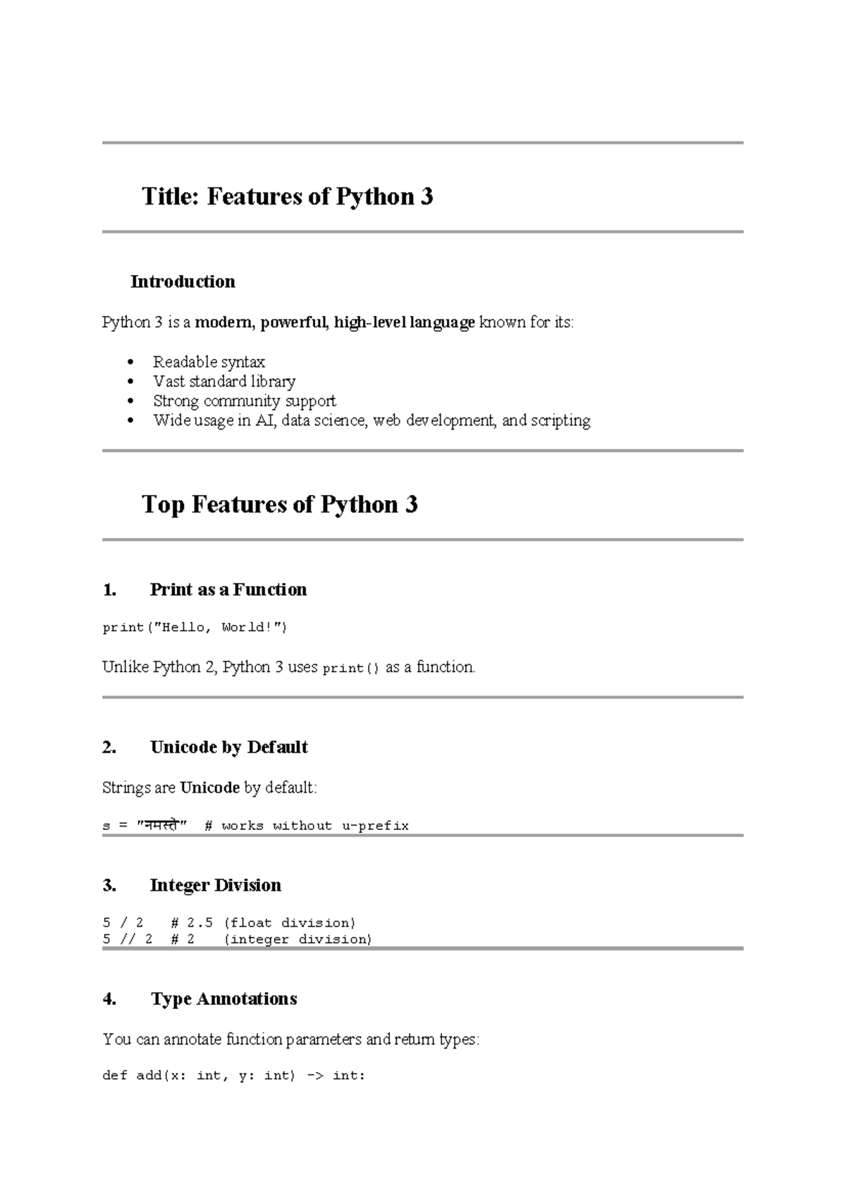 Python 3 Features Overview: Key Highlights and Enhancements - Studocu
