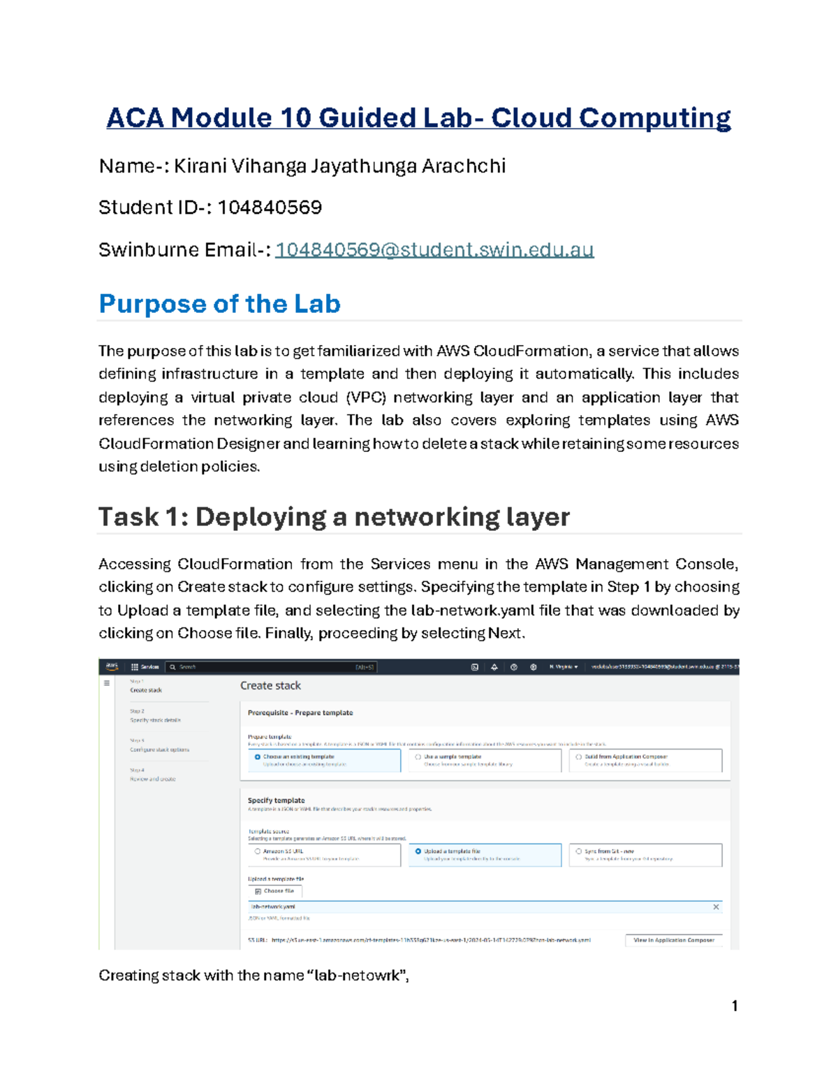 ACA Module 10 Guided Lab: AWS CloudFormation in Cloud Computing - Studocu