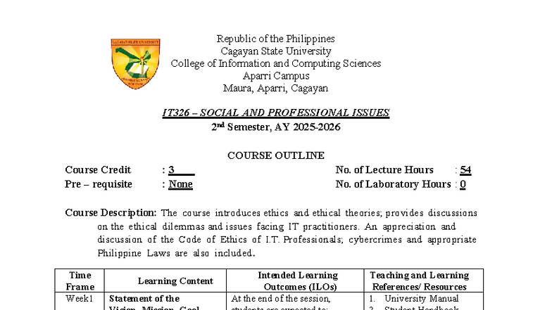 IT 326 - Social and Professional Issues Course Guide 2025 - Studocu