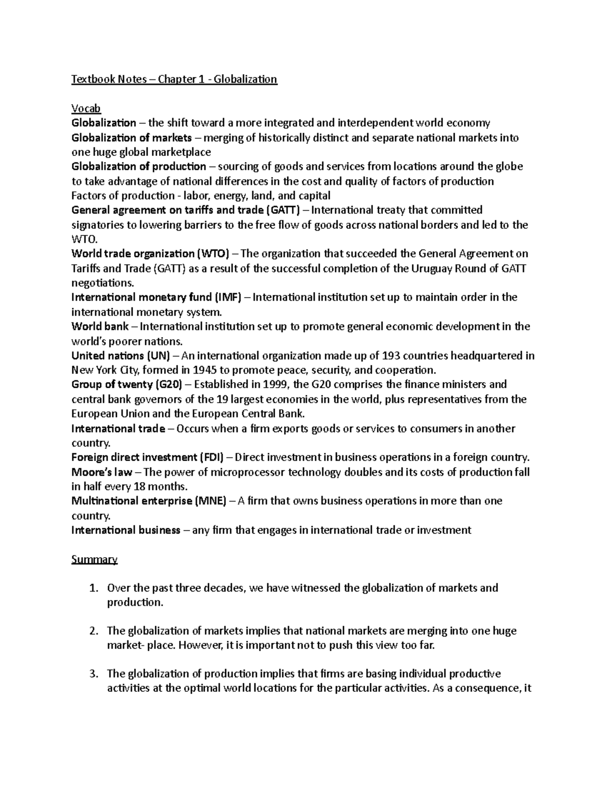 Chapter 1 IBUS - Globalization Lecture Notes Overview - Studocu