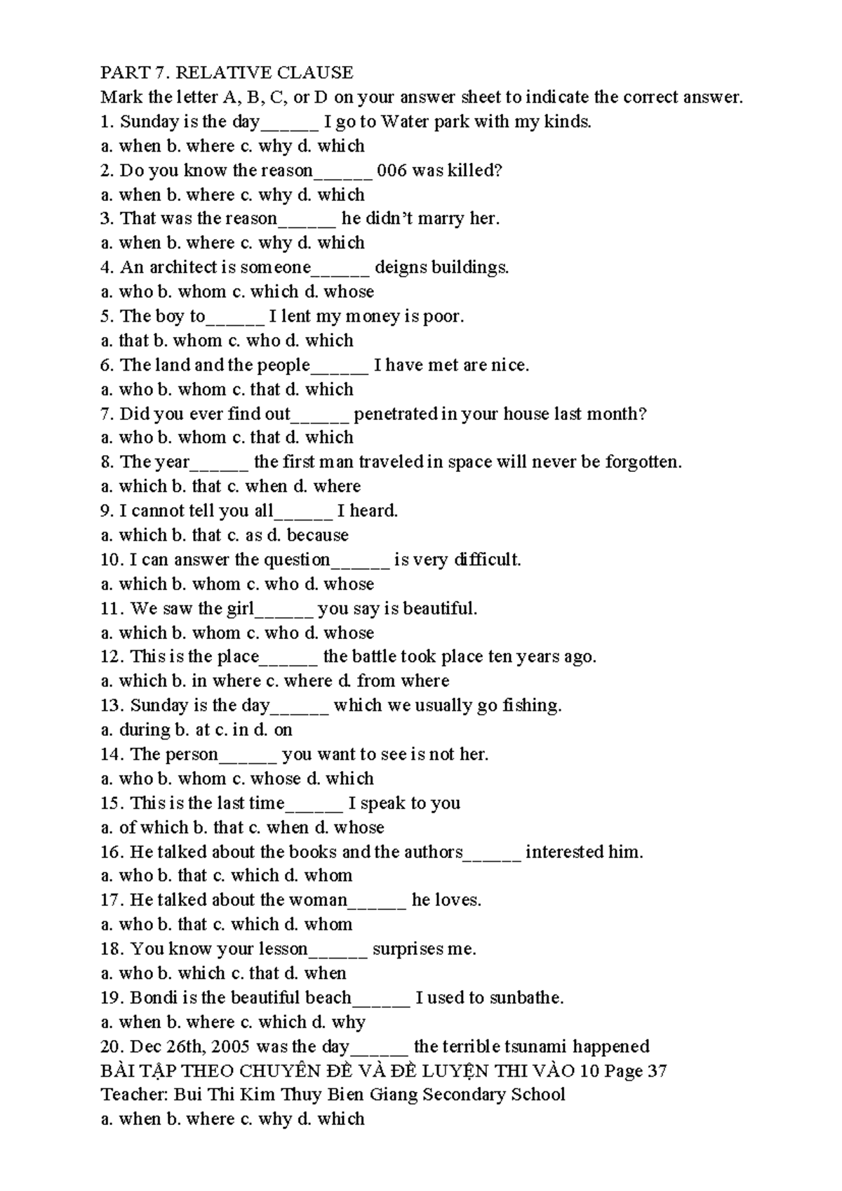 PART 7: Relative Clauses Practice Exercises for Exam Preparation - Studocu