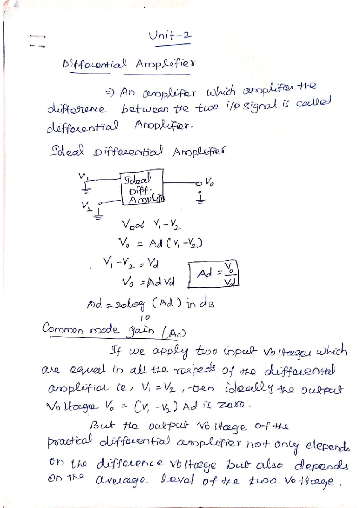 Unit 2: Differential Amplifier Concepts and Analysis - DEMO Notes - Studocu