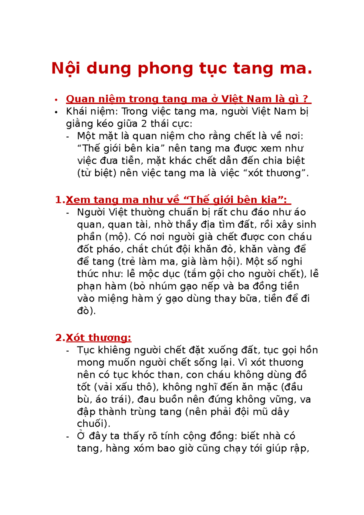 Phong Tục Tang Ma: Quan Niệm và Nghi Lễ Ở Việt Nam - Studocu