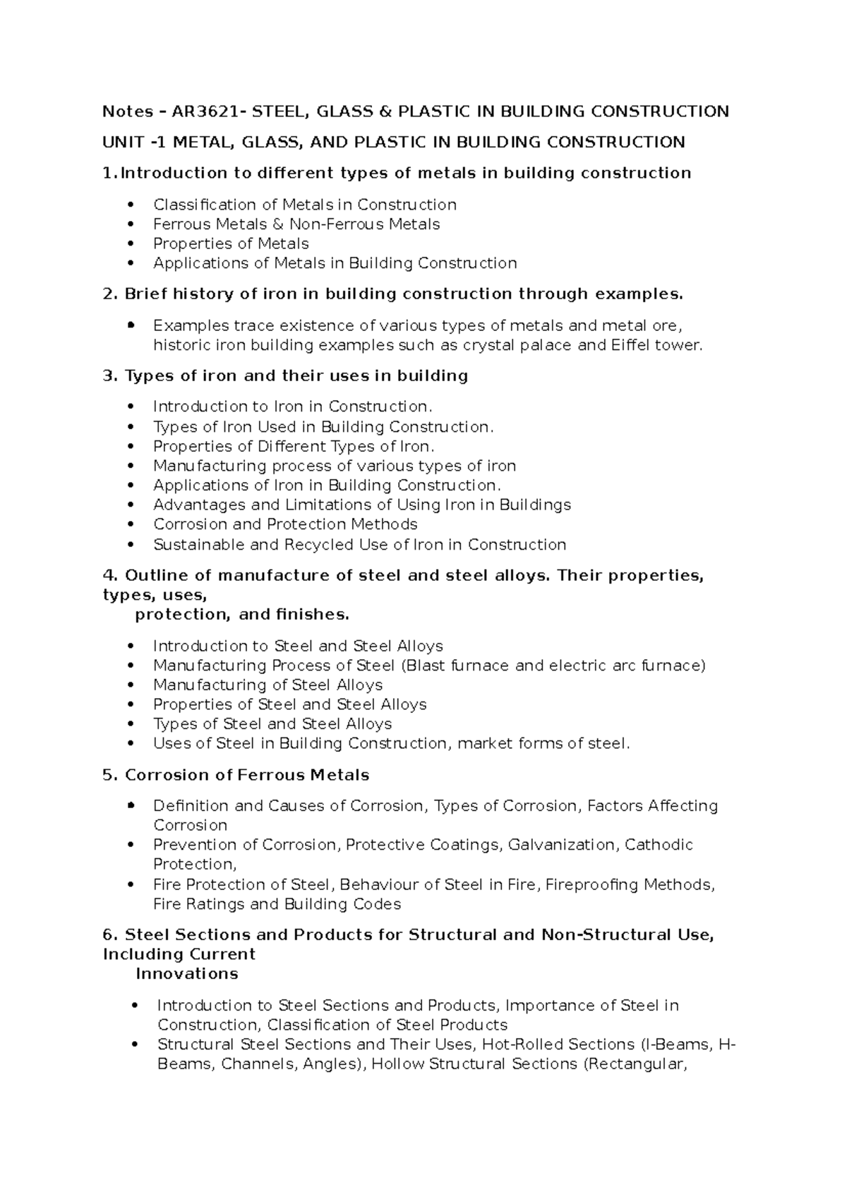 Notes on Steel, Glass, and Plastic in Building Construction (Unit 1 ...