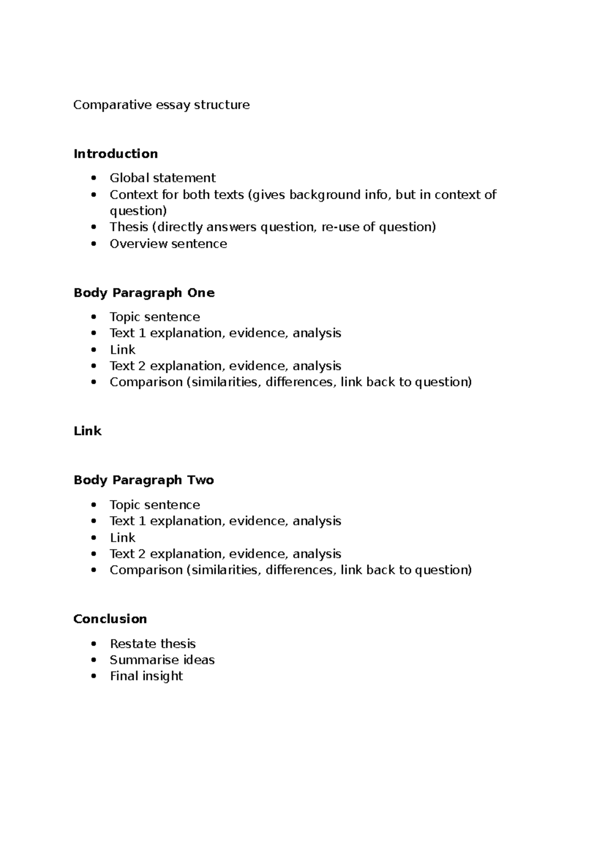 Comparative essay structure - Comparative essay structure Introduction ...