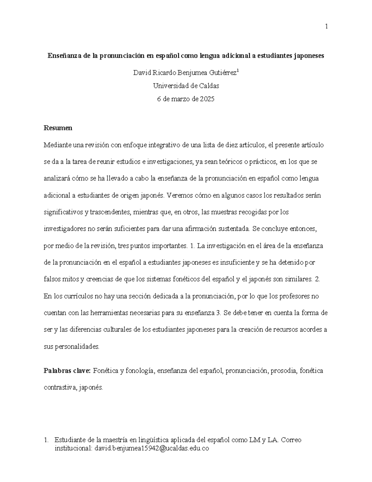 Revisión sobre la Enseñanza de la Pronunciación en Español ELA a ...