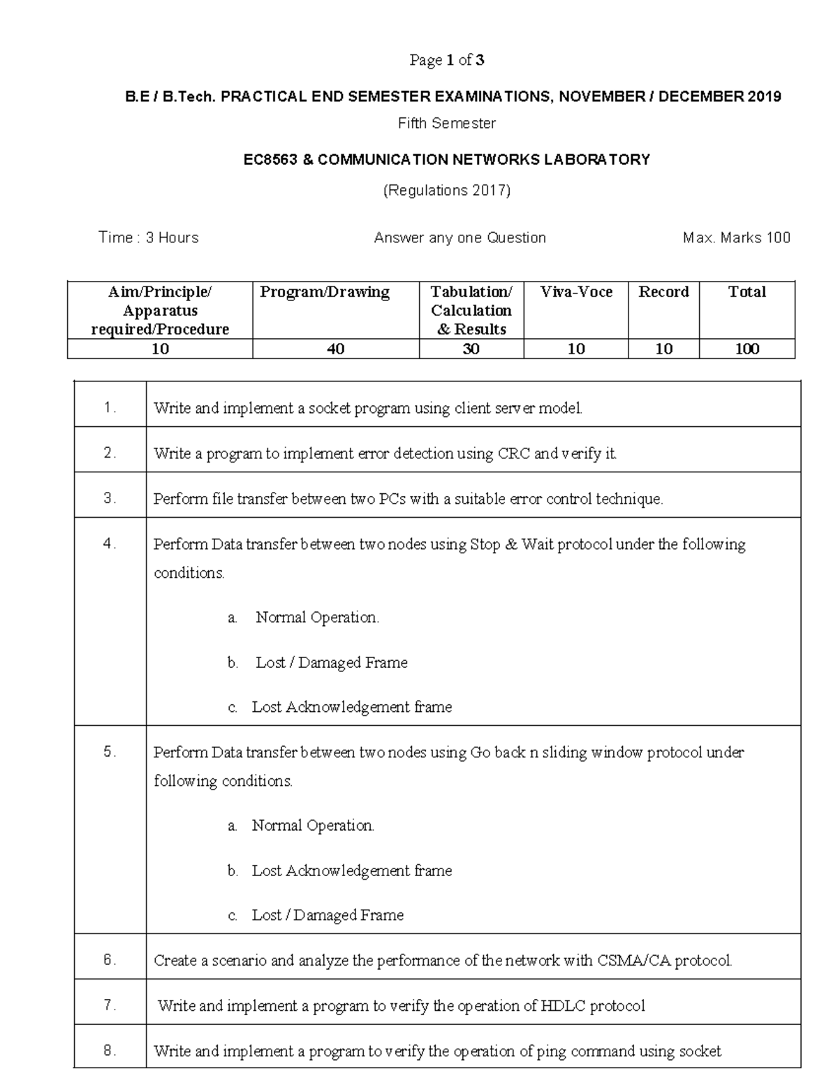 EC8563 - Communication Networks Lab Practical Exam Guide - Studocu