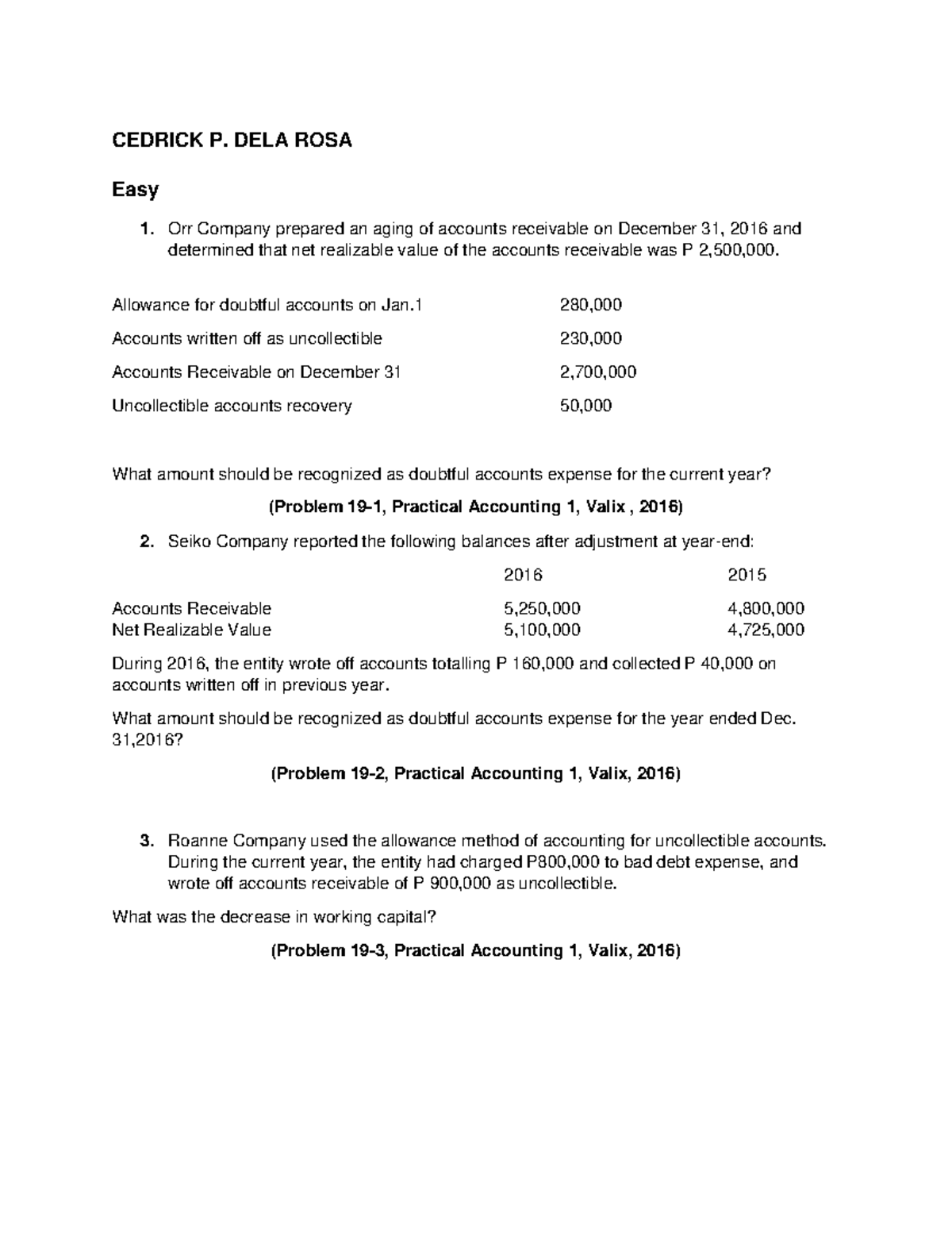 Auditing Problems Compilation on Receivables (ACCT 101) - Studocu