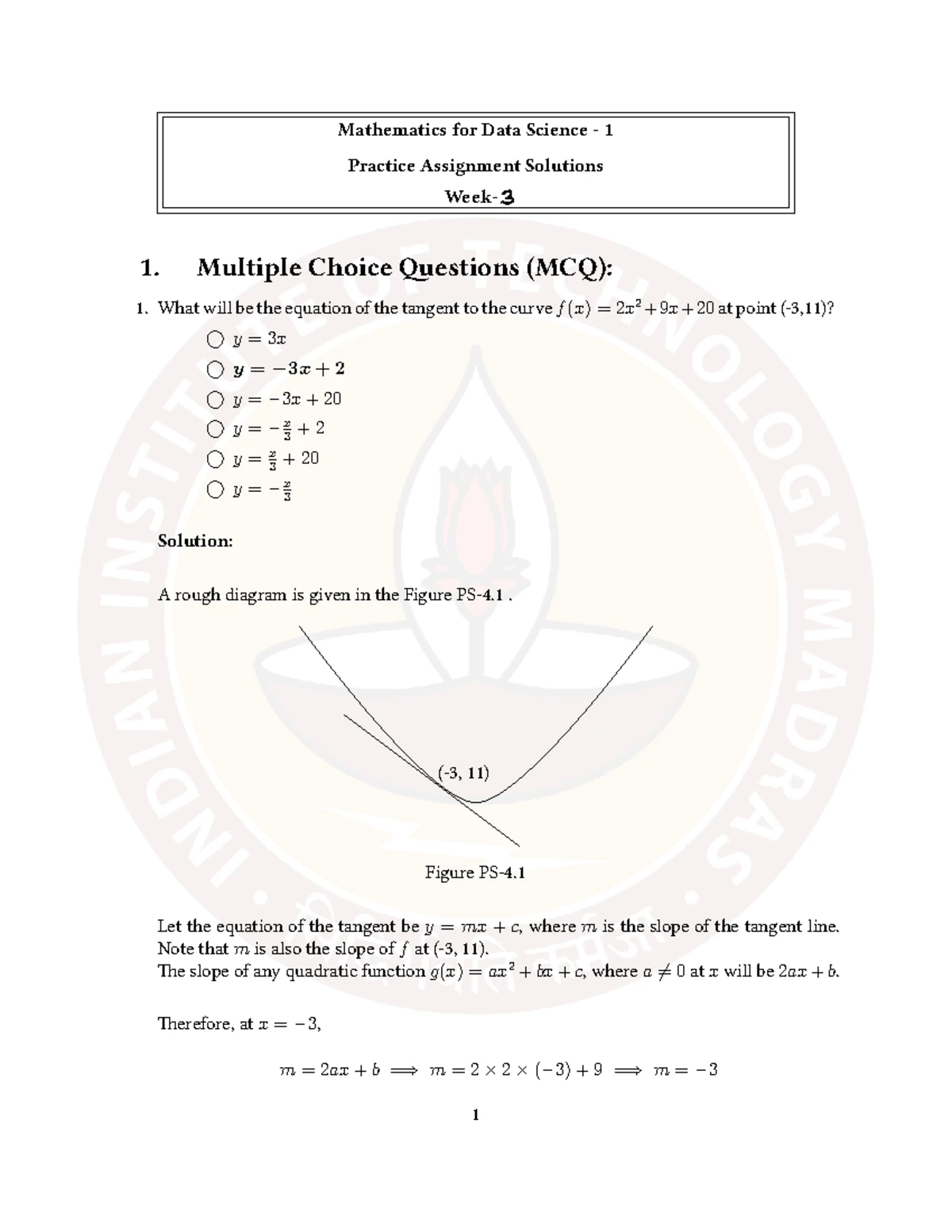 Week 3 - Quadratic equations - Mathematics for Data Science - 1 Graded ...