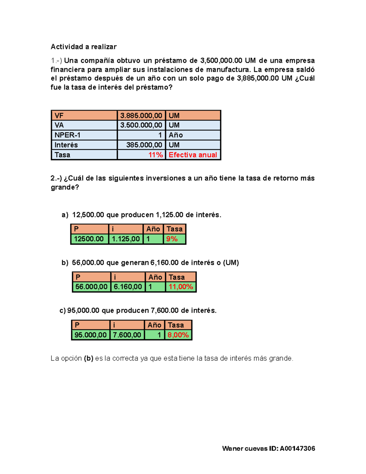 Unidad 1. Actividad 2: Cálculo de Tasa de Interés y Flujos de Efectivo ...