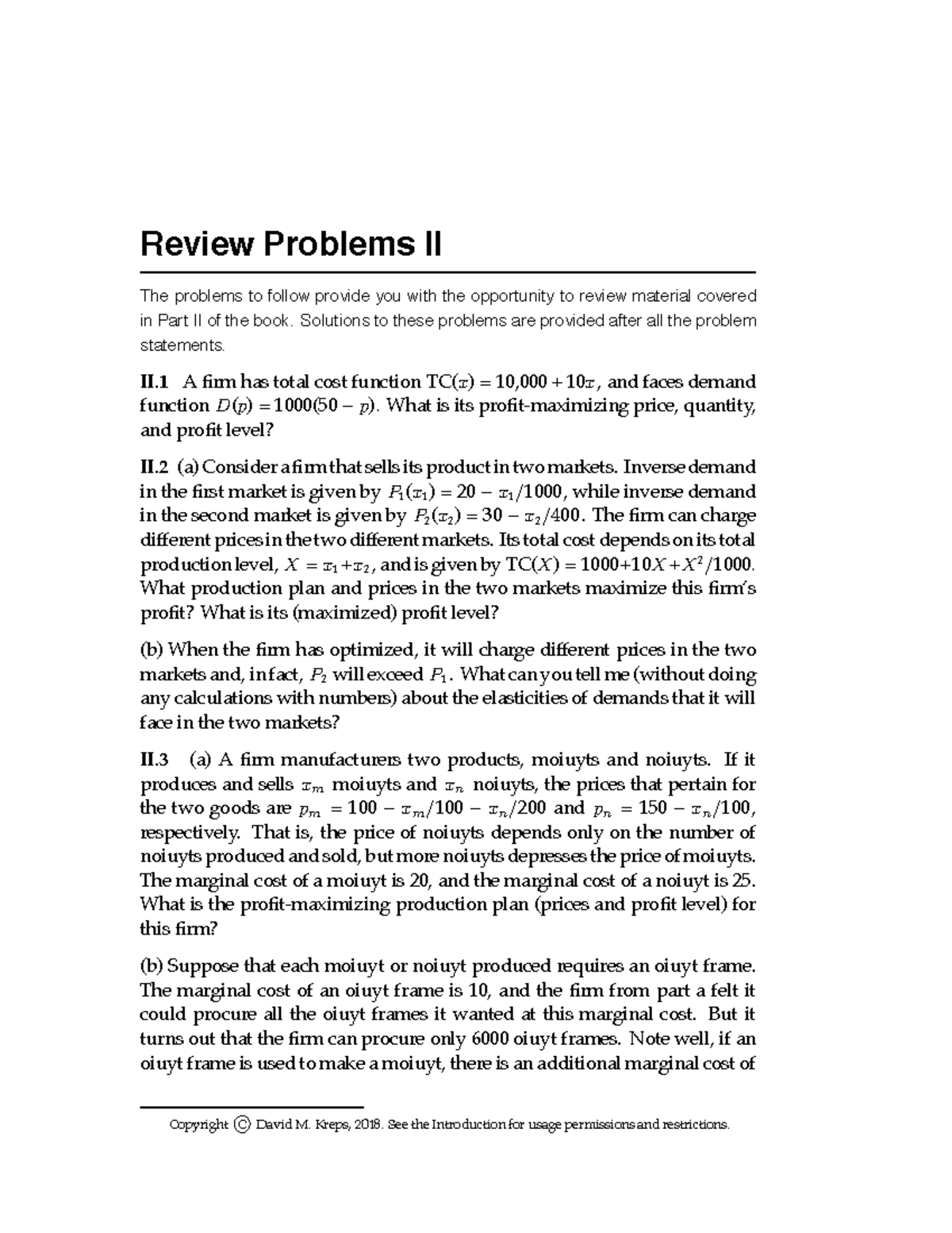 Review Problems II: Questions and Solutions for Economics Concepts ...