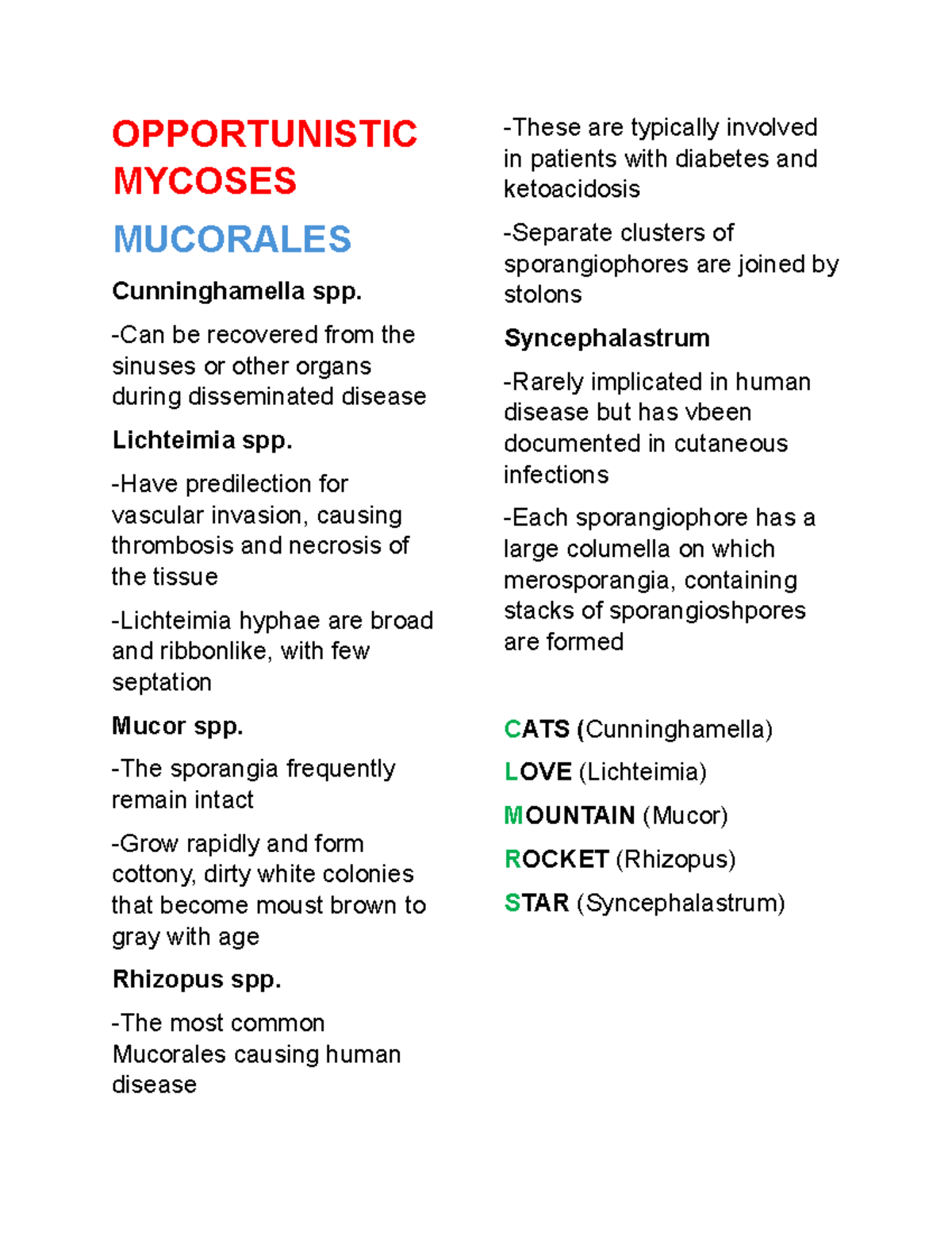 MYCO - Summary Engineering Data Analysis - OPPORTUNISTIC MYCOSES ...