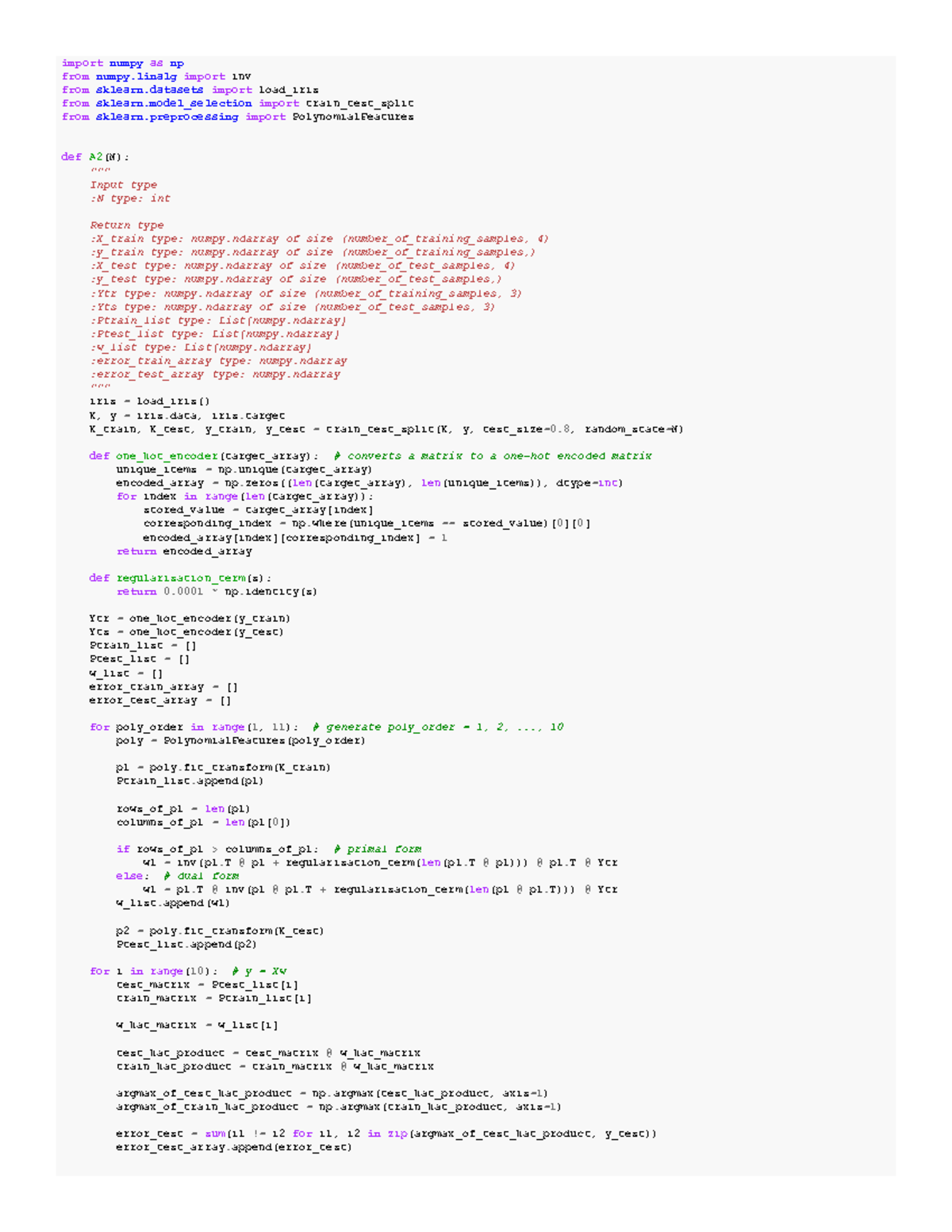 EE2211 Assignment 2: Polynomial Regression and One-Hot Encoding ...