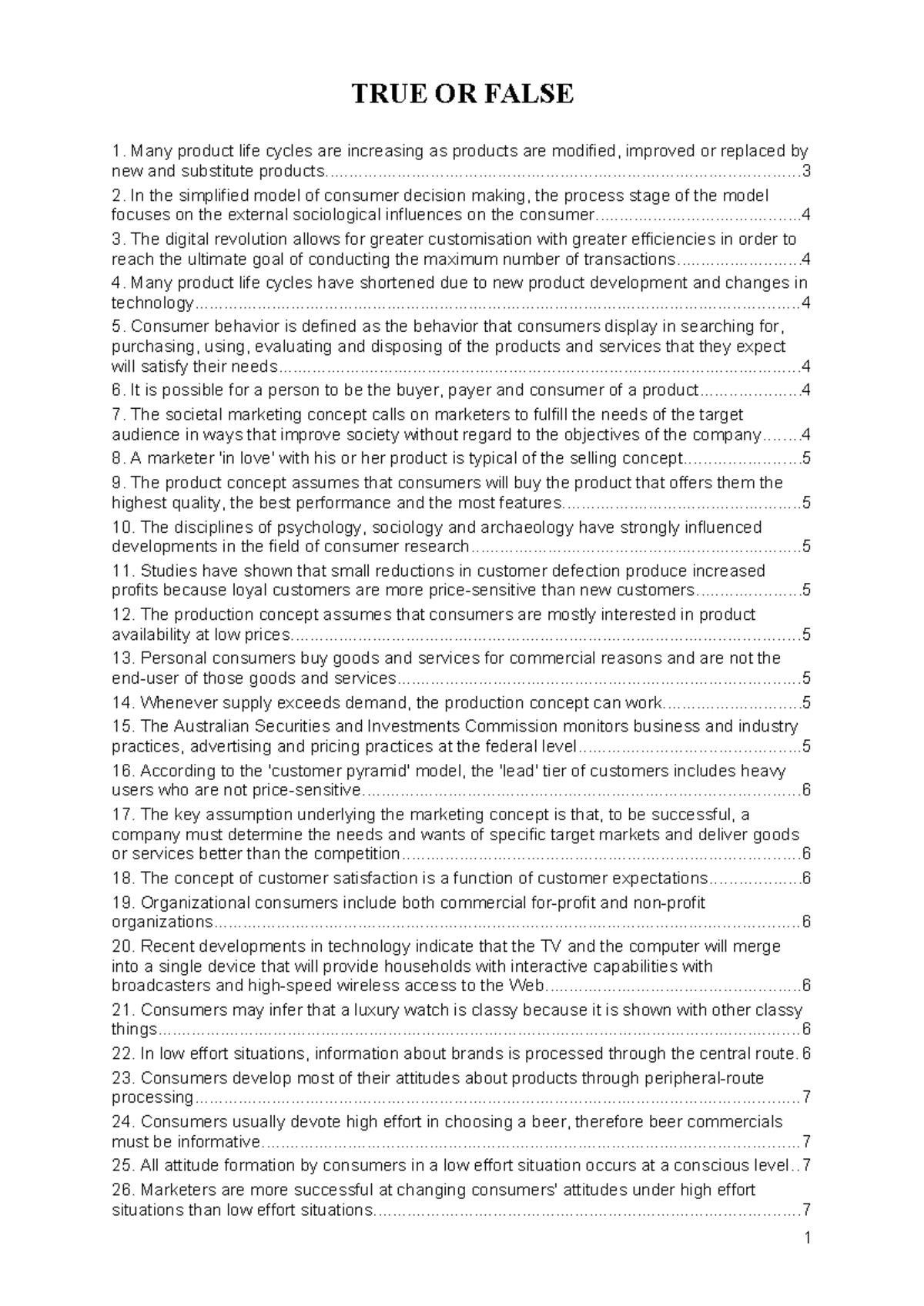 True or False Consumer Behavior Concepts - CB 101 Review Notes - Studocu