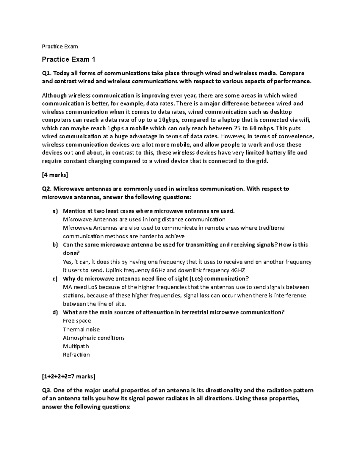 Practice Exam Questions & Answers 2019 for Communications Course - Studocu