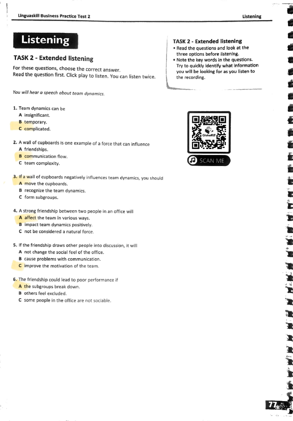 Linguaskill Business Practice Test 2: Listening Task 2 Guide - Studocu