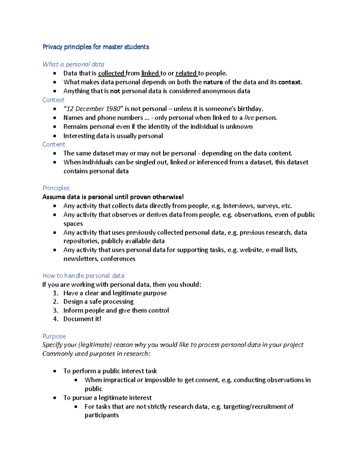 Privacy Compliance Principles for Master Students: Understanding ...