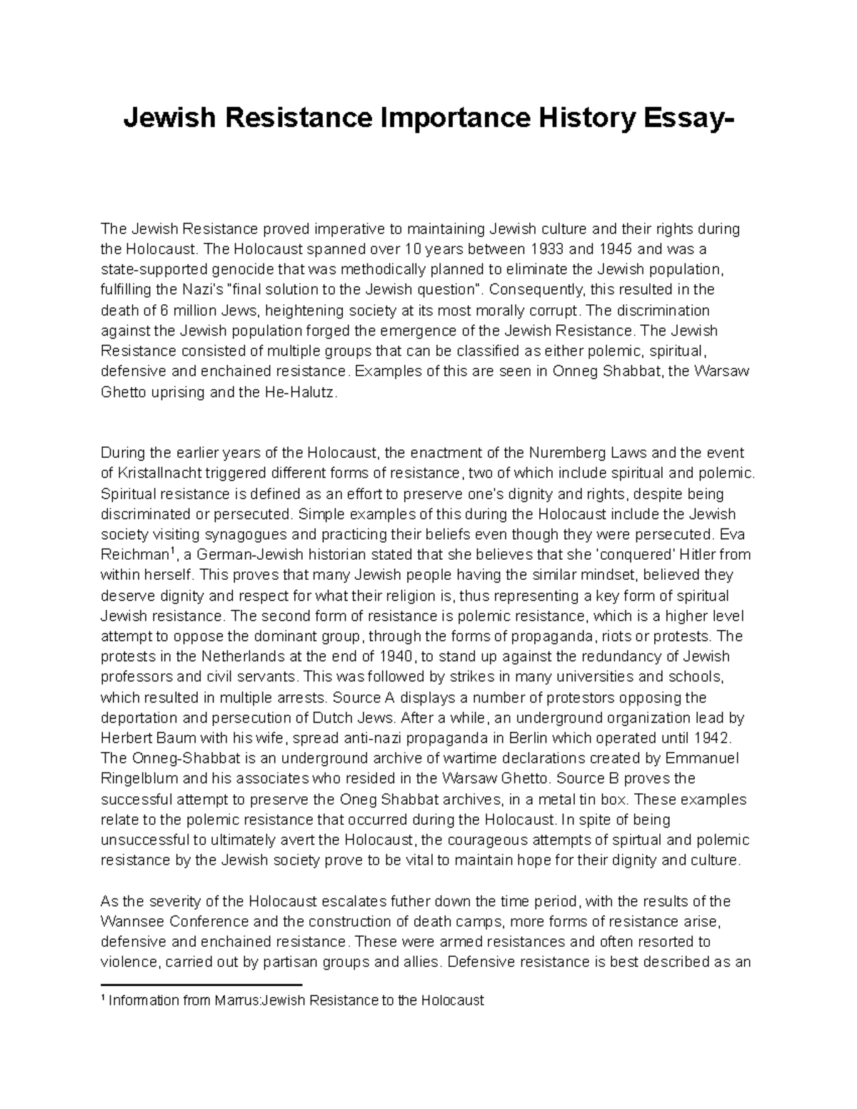 Jewish Resistance Importance History Essay - The Holocaust spanned over ...