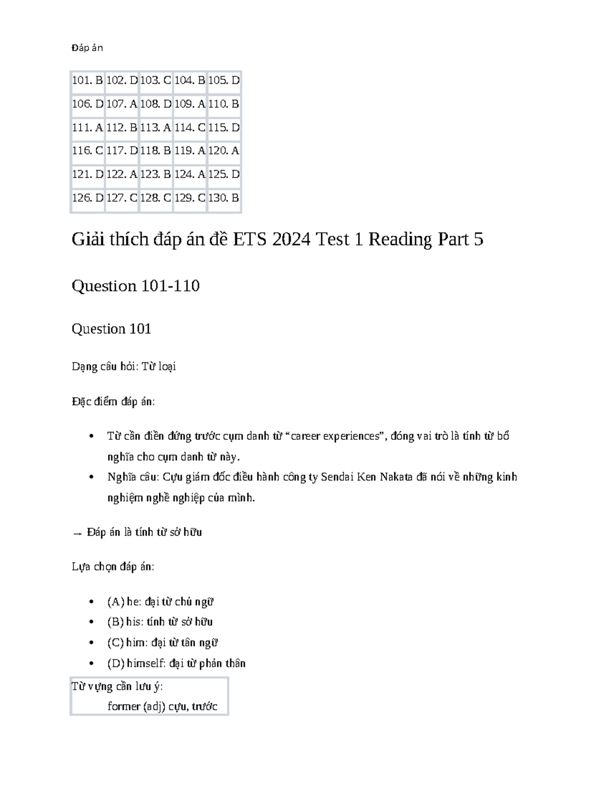 Giải Thích Đáp Án Đề ETS 2024 Test 1 Reading Part 5 & 6 - Studocu