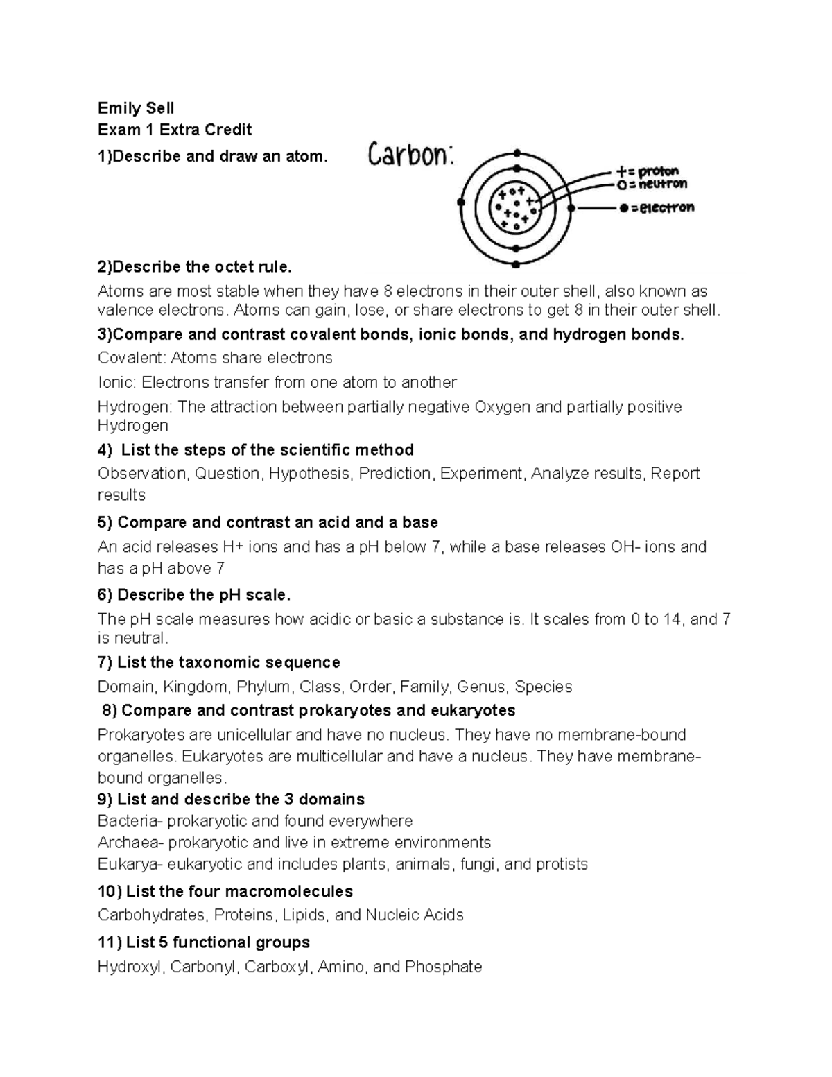 BIO101 Exam 1 Extra Credit: Key Concepts & Review Notes - Studocu