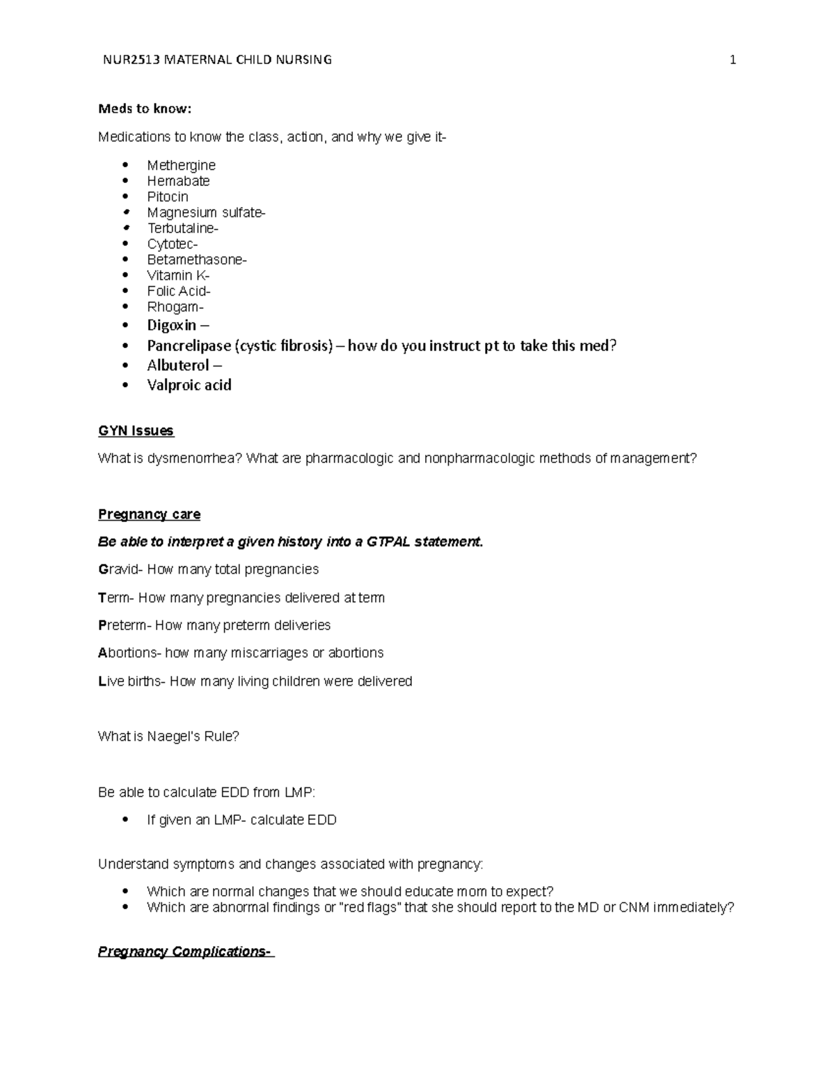 NUR2513 Maternal Child Nursing Final Exam Study Guide Blueprint - Studocu