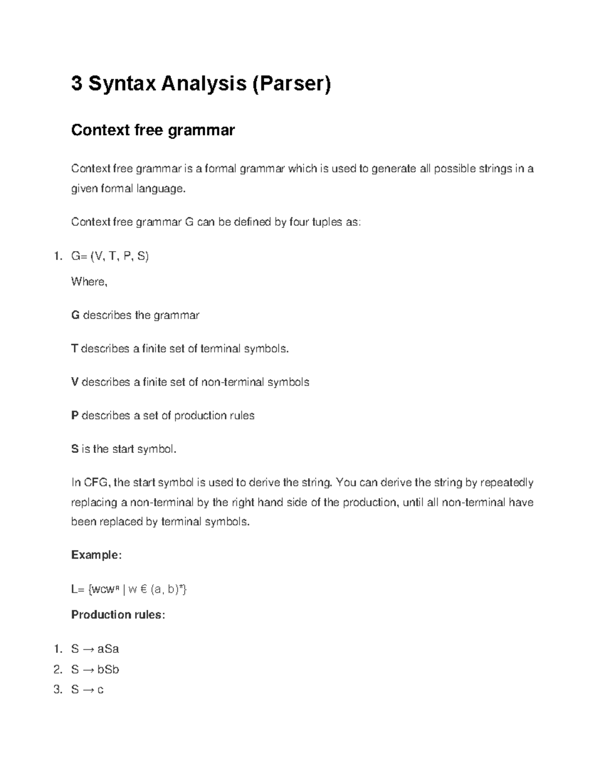 CC 3 Syntax Analysis: Context-Free Grammar and Parsing Techniques - Studocu