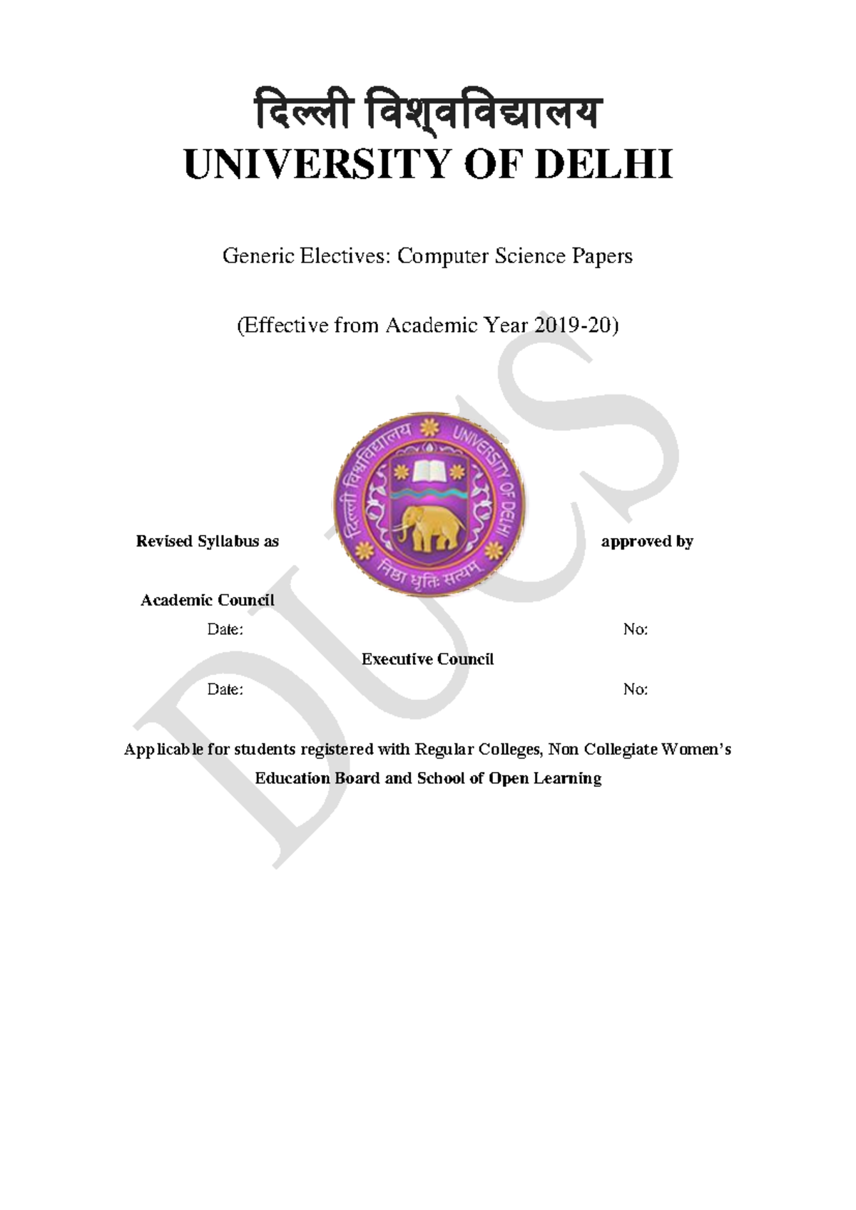 Revised Syllabus for CSGE: Computer Science Generic Electives from DU ...
