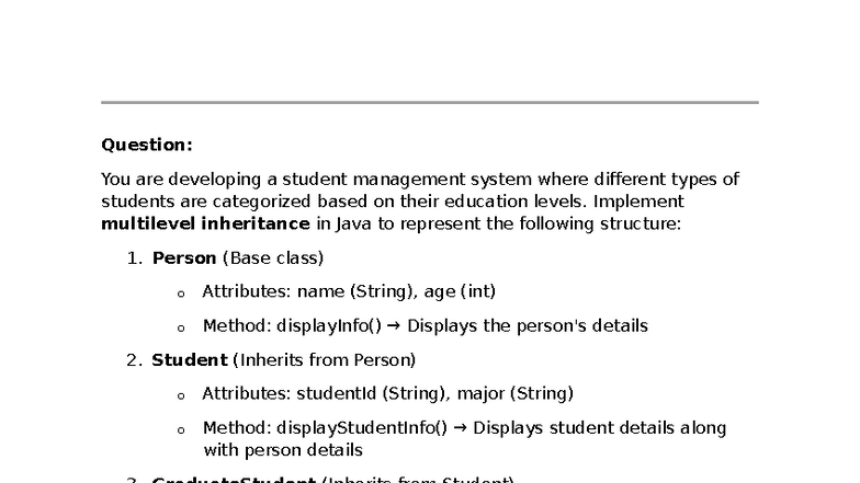 Java Mid Lab Assessment: Multilevel Inheritance in Student Management ...