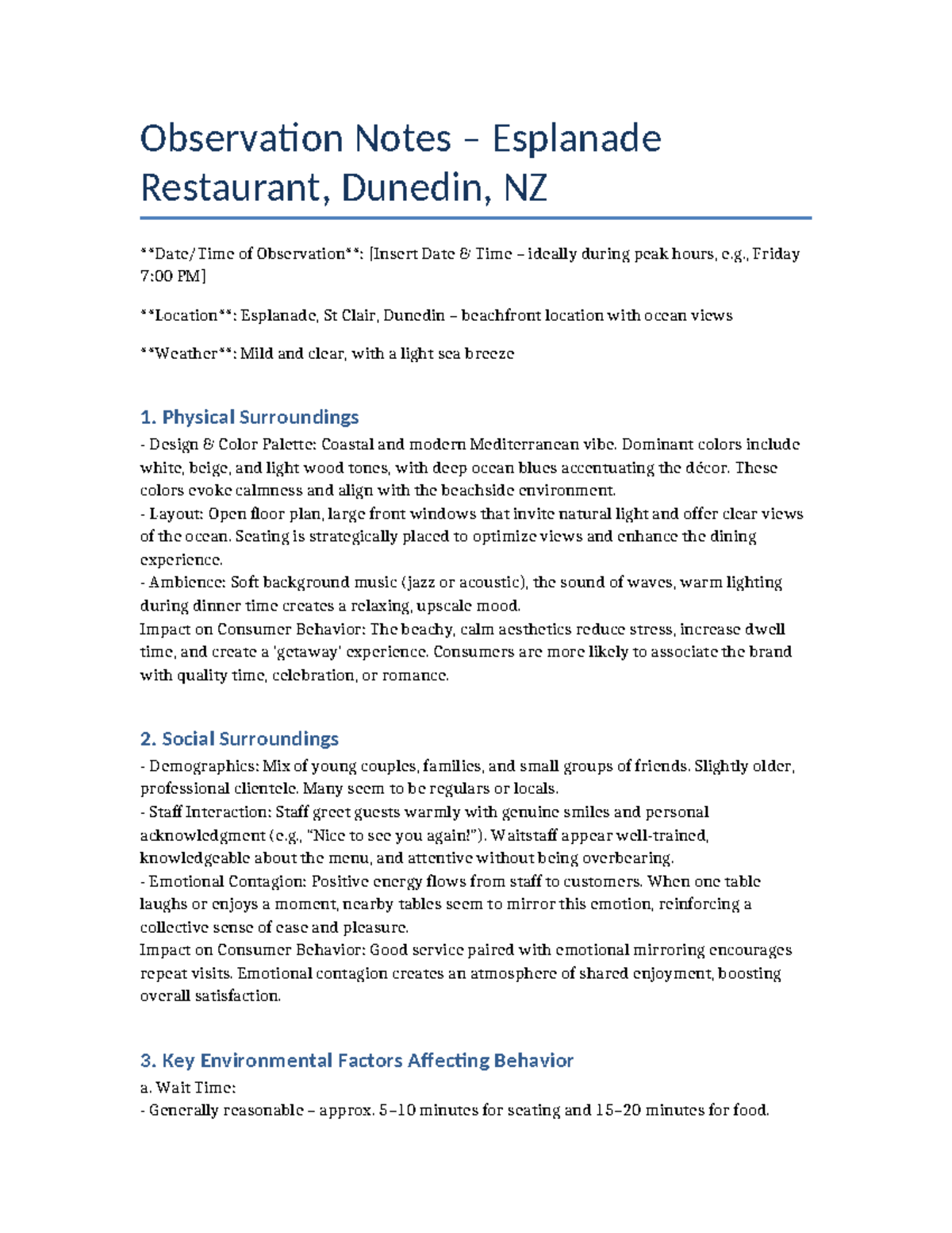 Esplanade Observation Notes - Observation Notes – Esplanade Restaurant ...