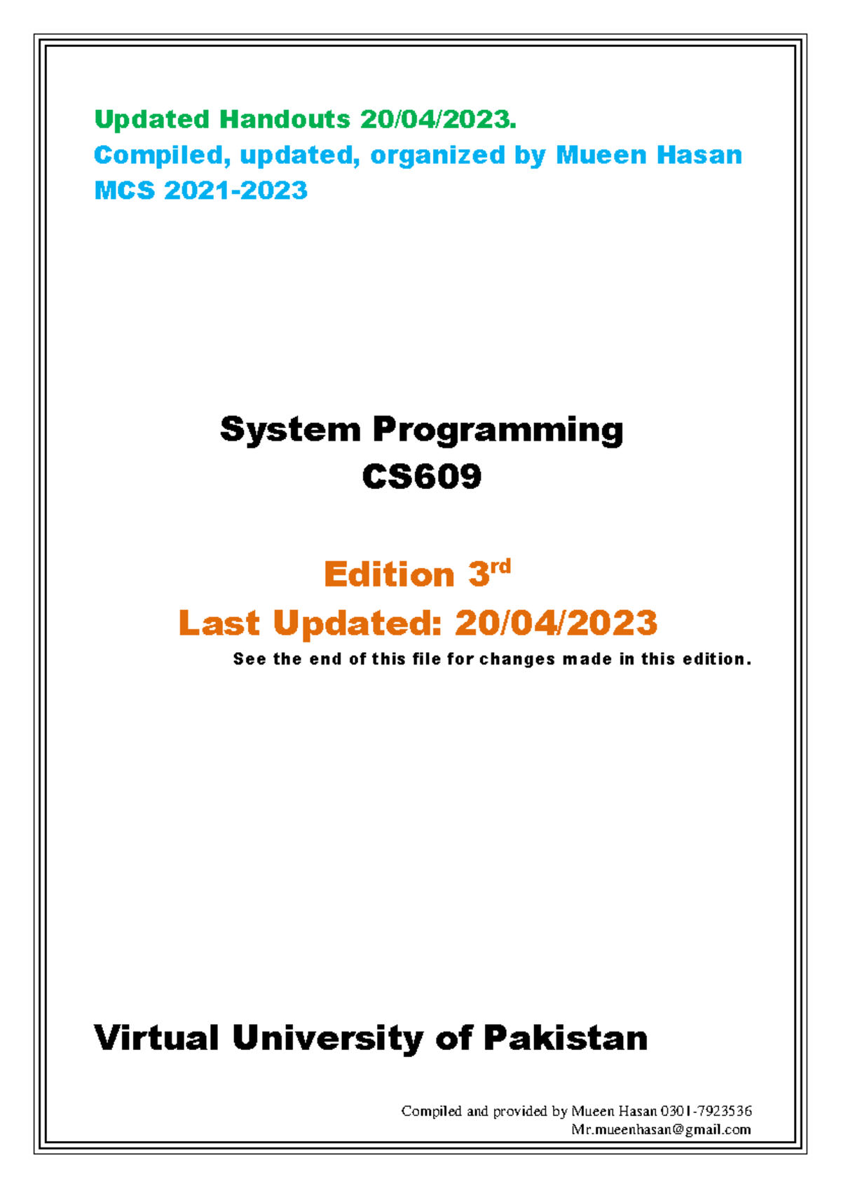 Updated Handouts for CS609: System Programming - Mueen (April 2023 ...