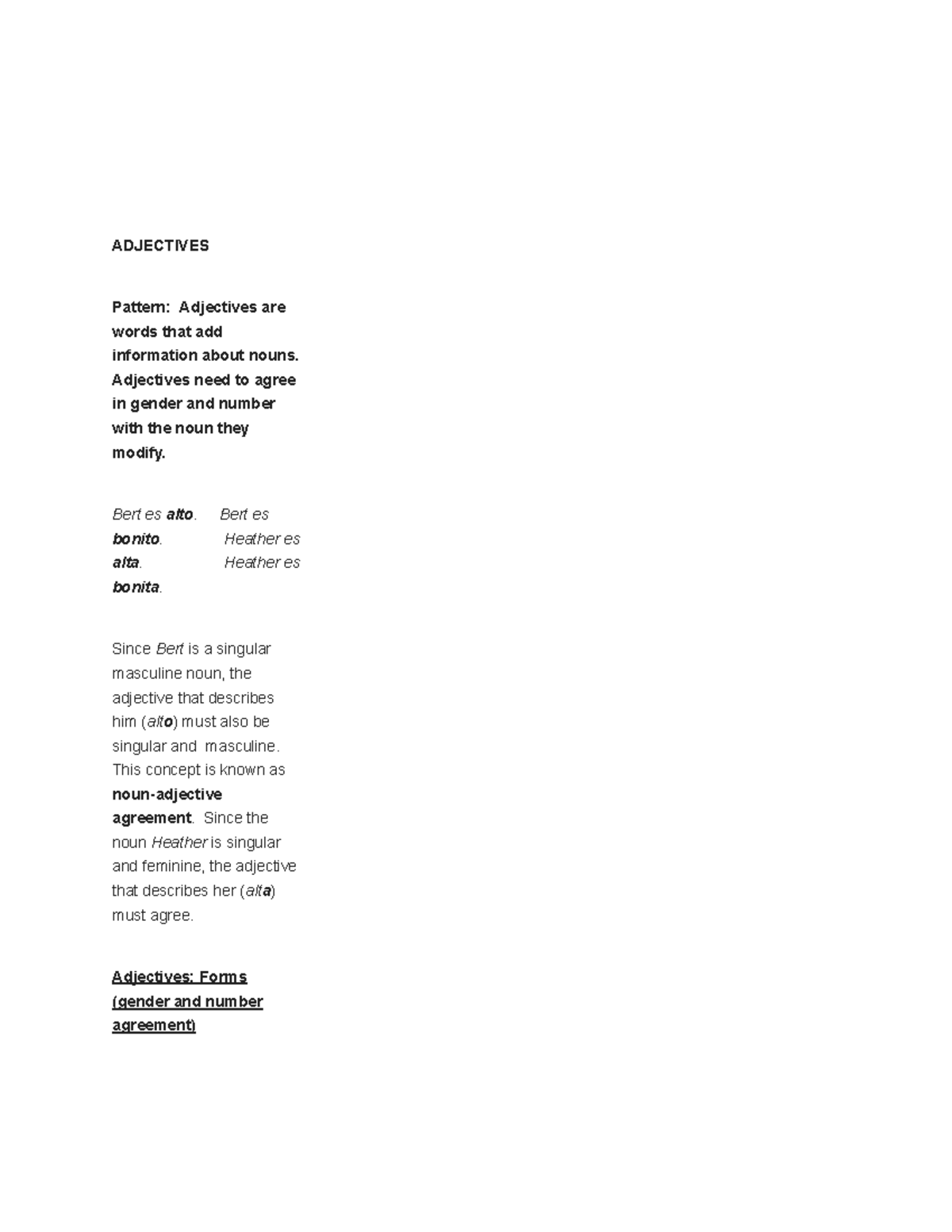 Adjectives - Here are some notes that you can use. - ADJECTIVES Pattern ...