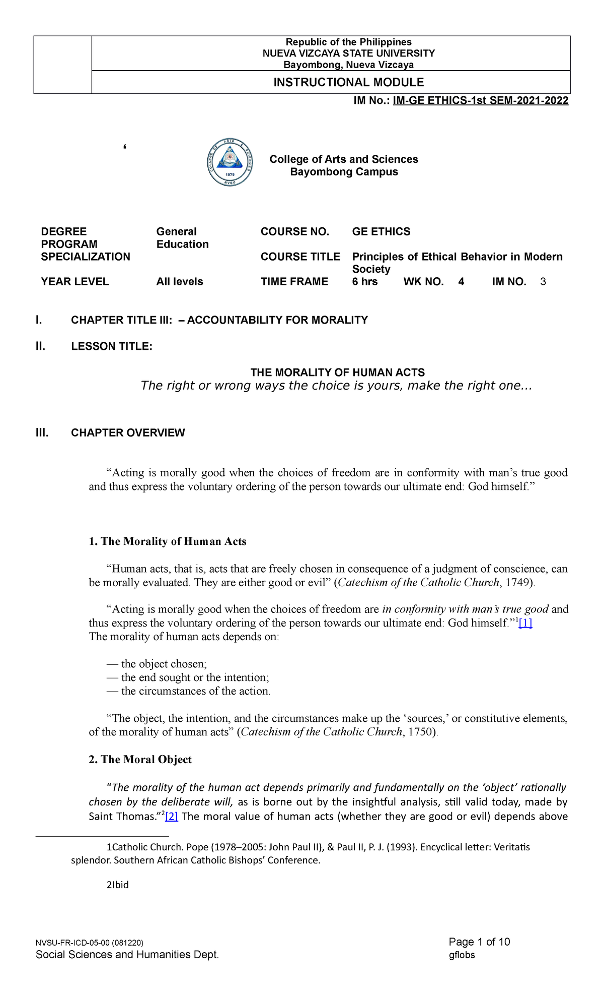 Chapter III: Accountability for Morality - GE Ethics Module IM-GE ...