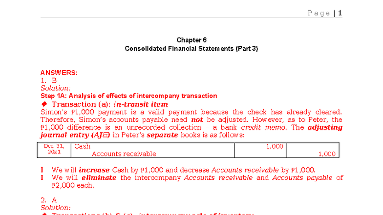 QUIZ ACC 101 Chapter 6 Consolidated Financial Statements Answers - Studocu