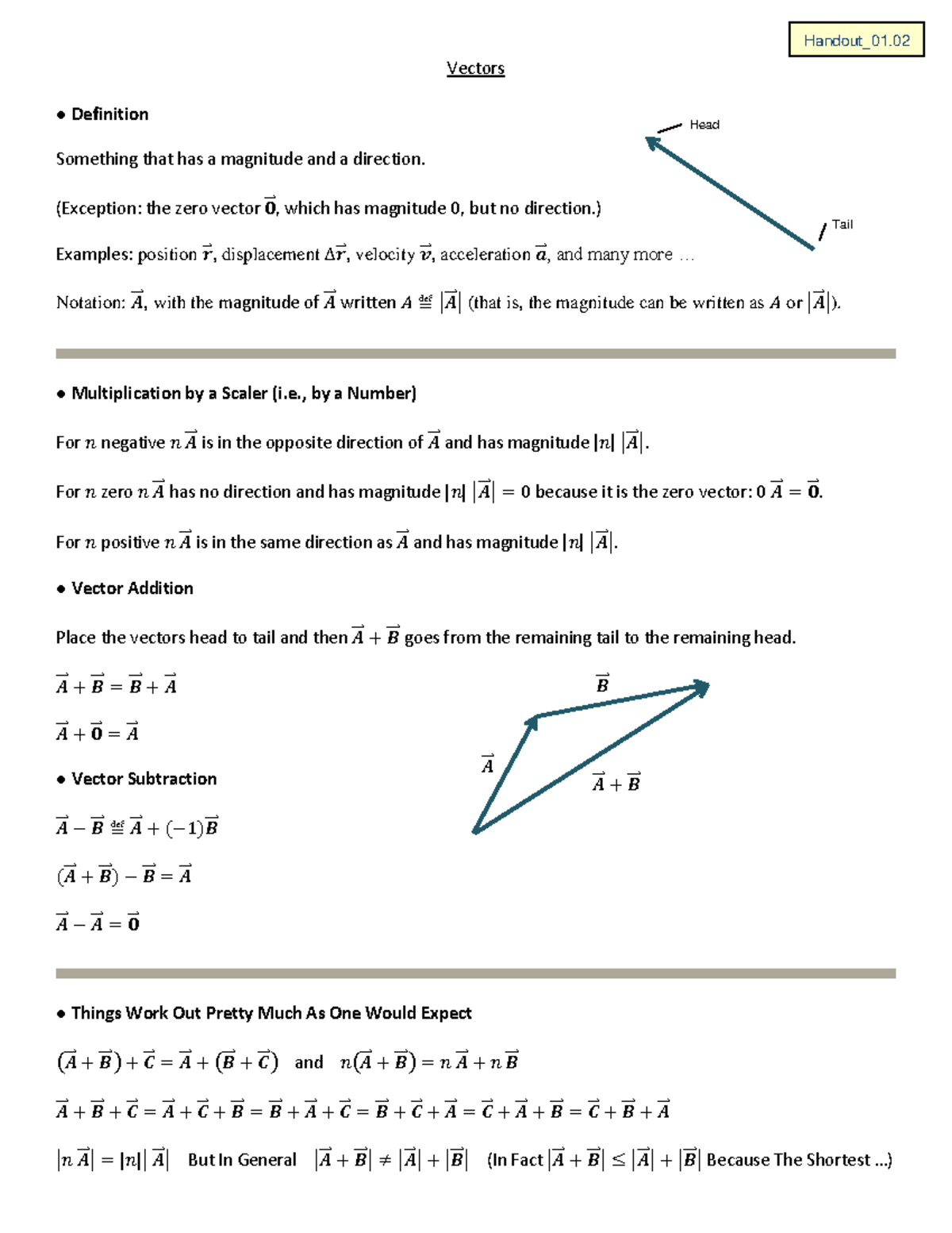 Vectors: Definitions, Addition, and Subtraction Concepts - Vectors ...