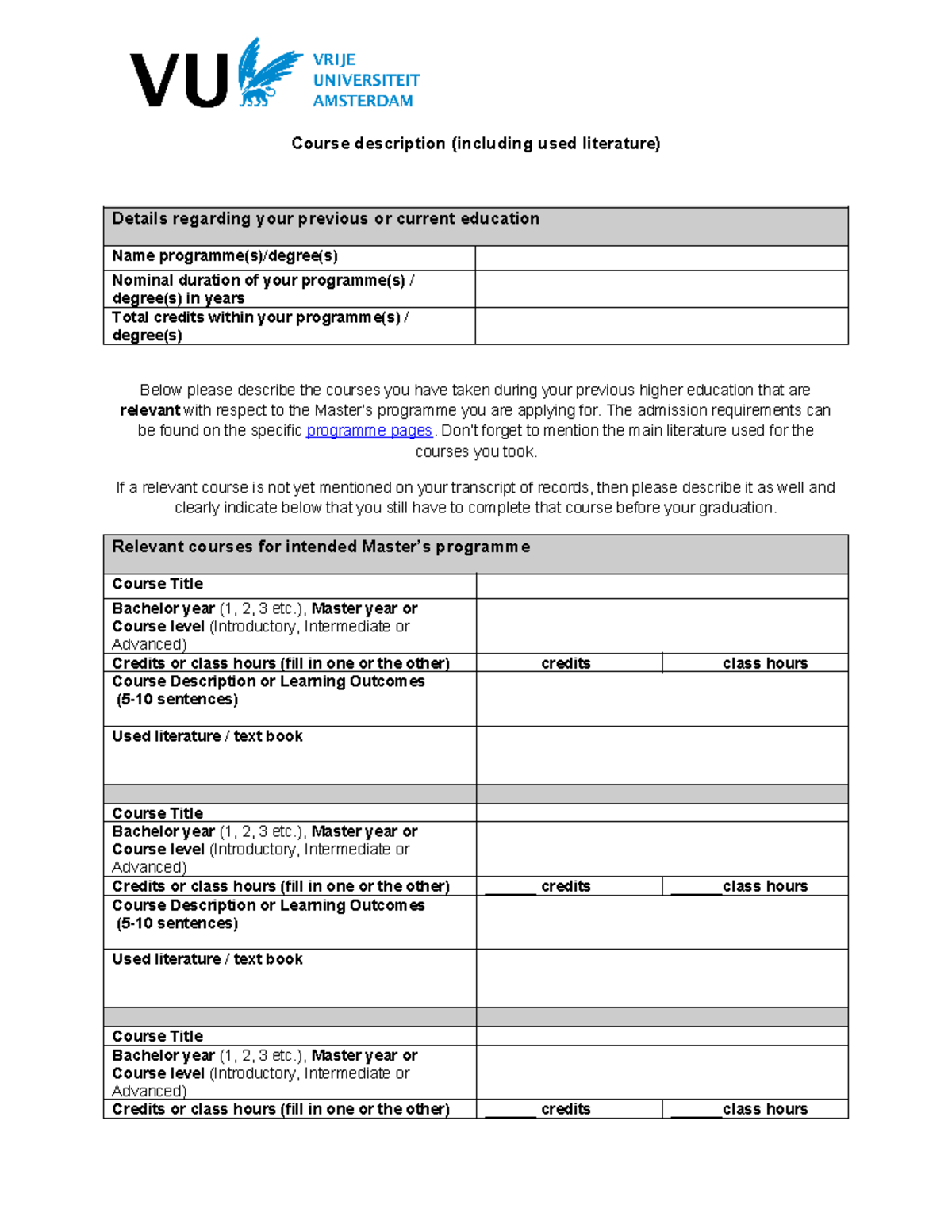 Master's Programme Course Descriptions and Literature Overview ...
