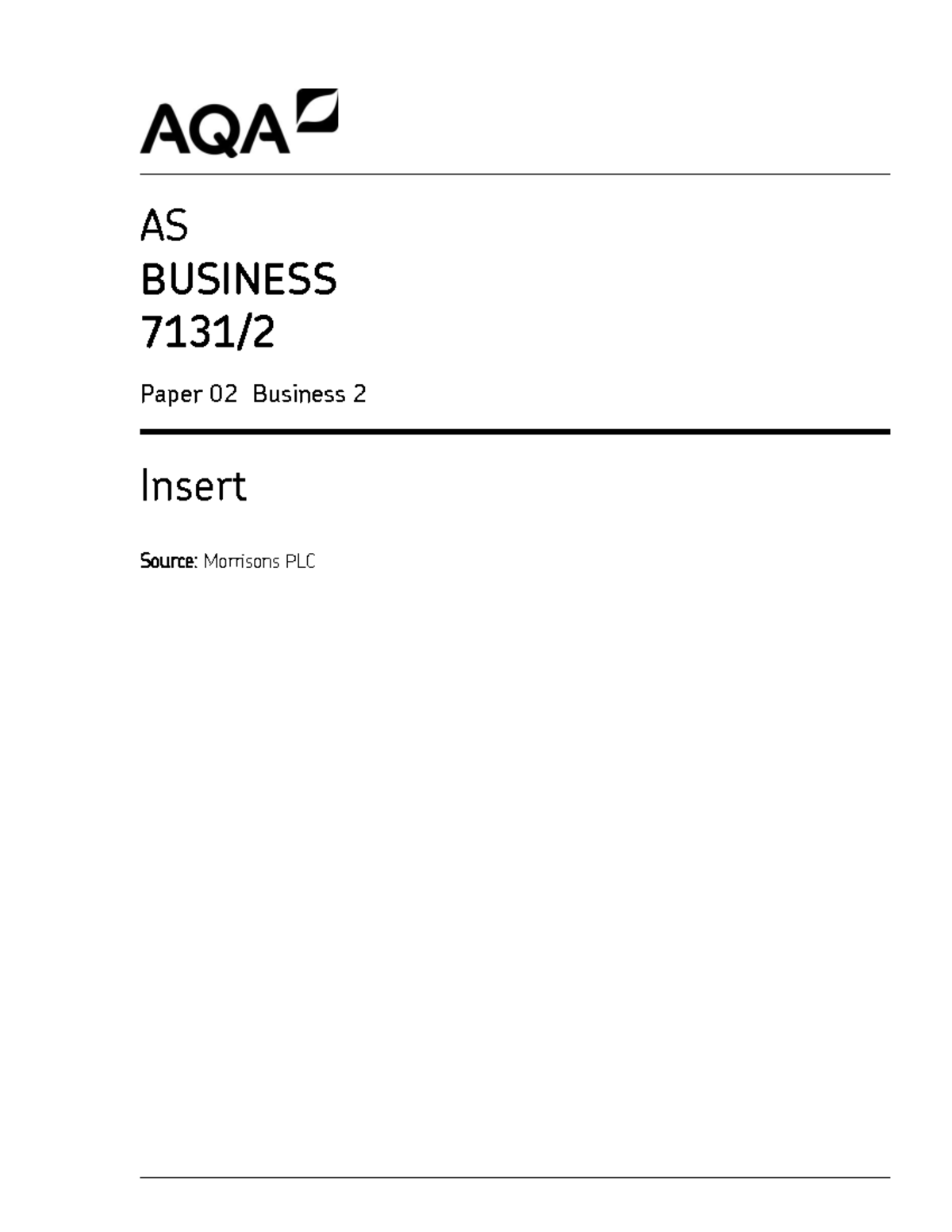 A-level Business (7132) AS Paper 02: Morrisons PLC Case Study Analysis ...