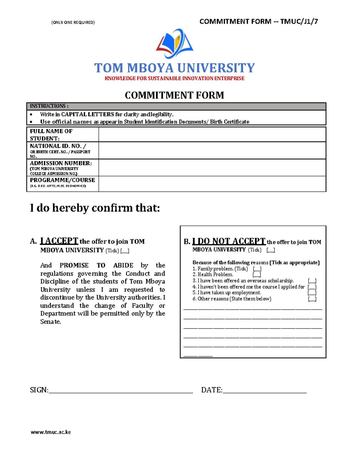 TMU-JI-7-Commitment Form 1 - (ONLY ONE REQUIRED) COMMITMENT FORM - TMUC ...