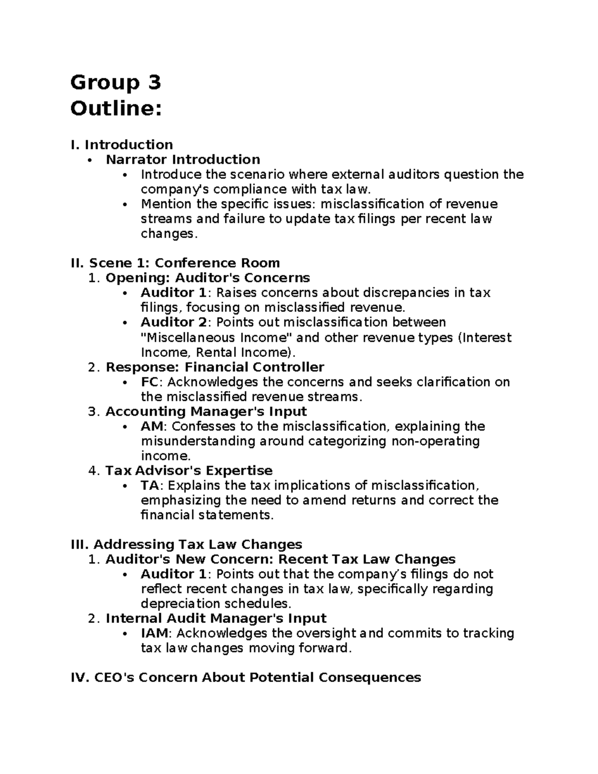 Group 3 Outline - Simple - Group 3 Outline: I. Introduction Narrator ...