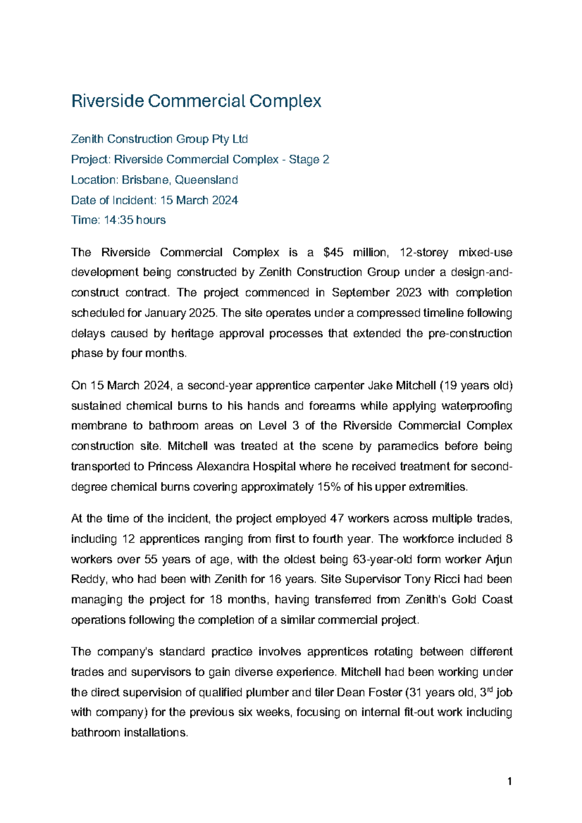 Riverside Commercial Complex Incident Report: AT3 Case Study - Studocu