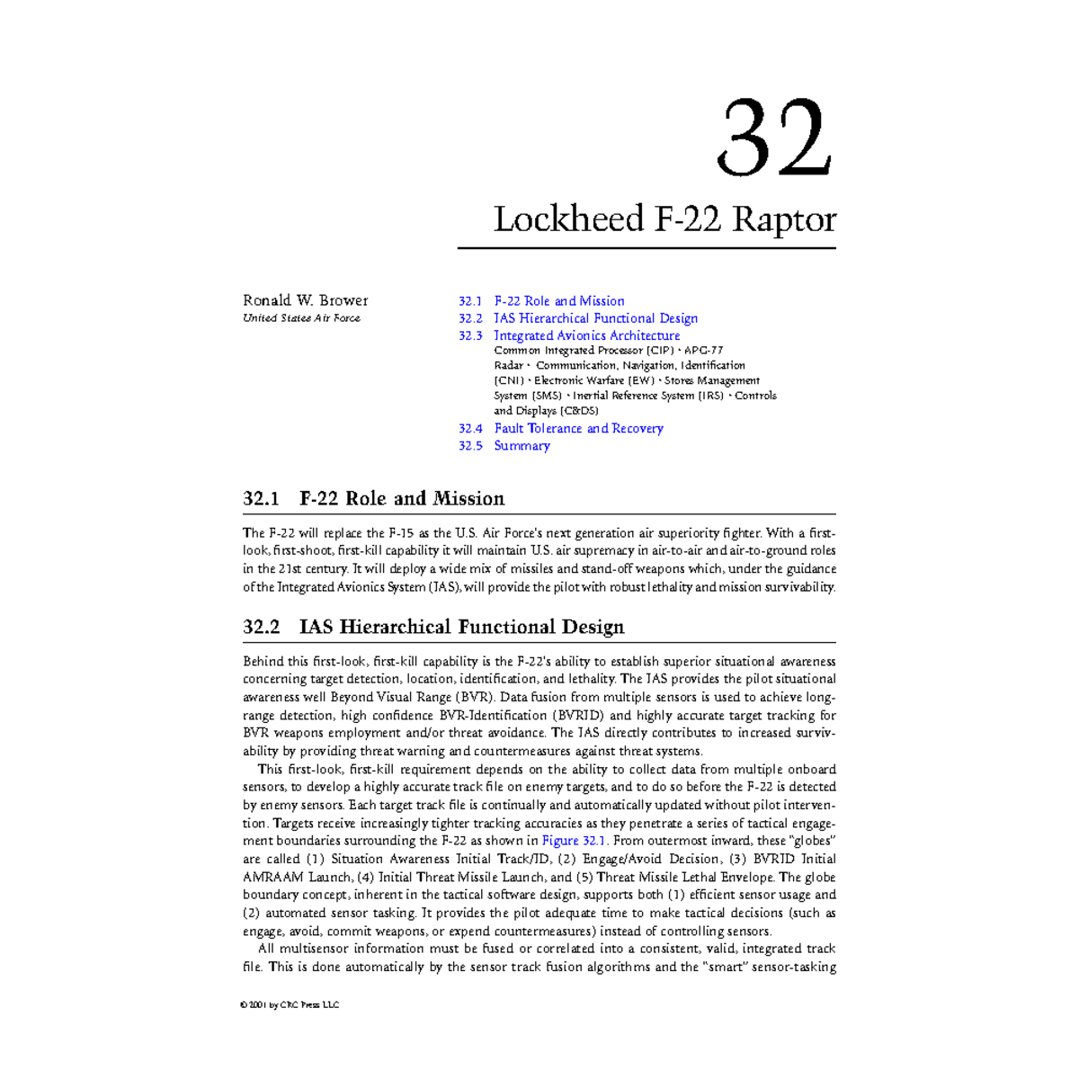 The Avionics Handbook Chapter 32: Lockheed F-22 Raptor Overview - Studocu