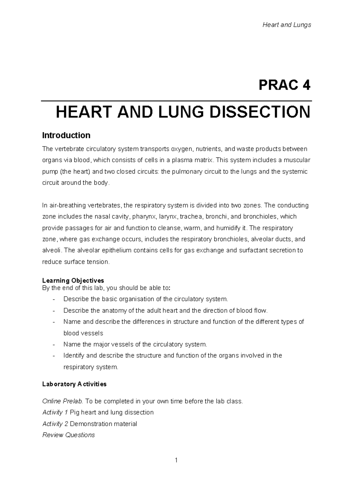 Heart and Lung Dissection Lab Manual (PRAC 4) 2026 - Studocu