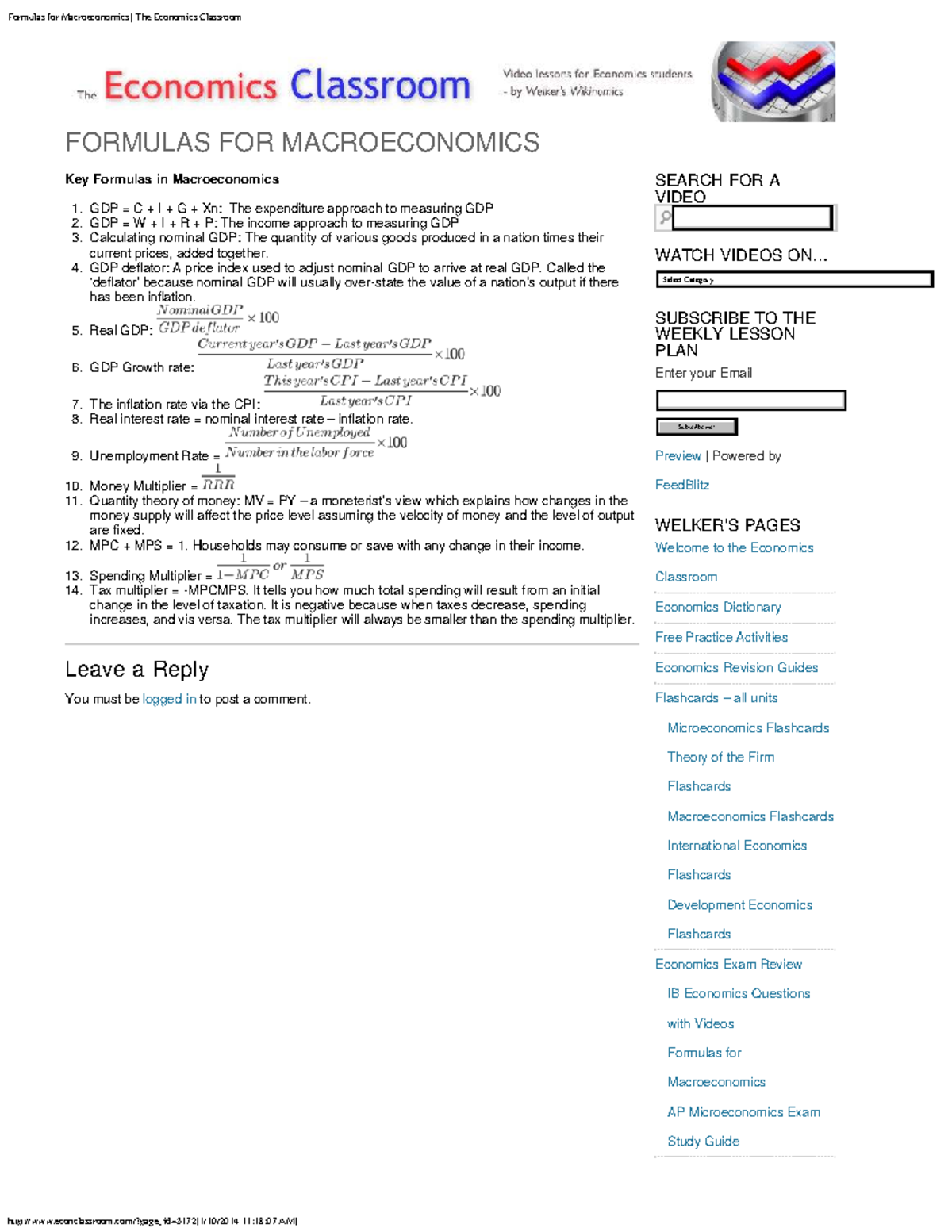 Economics 101: Key Formulas for Macroeconomics Study Guide - Studocu